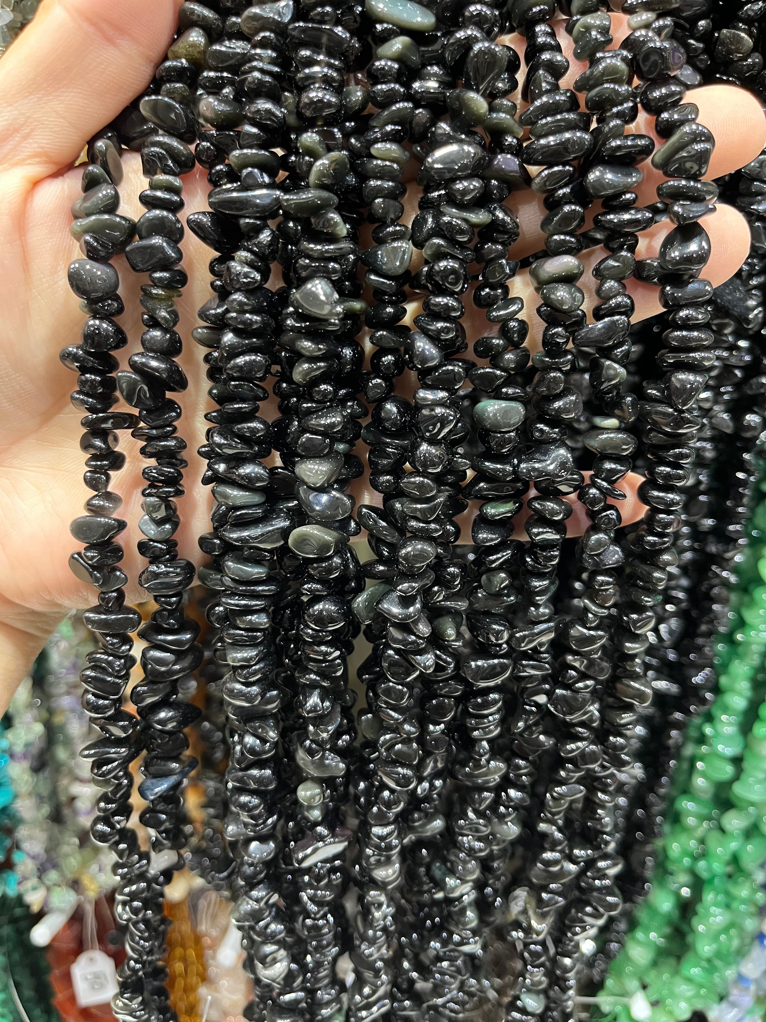 rainbow obsidian chips beads strand