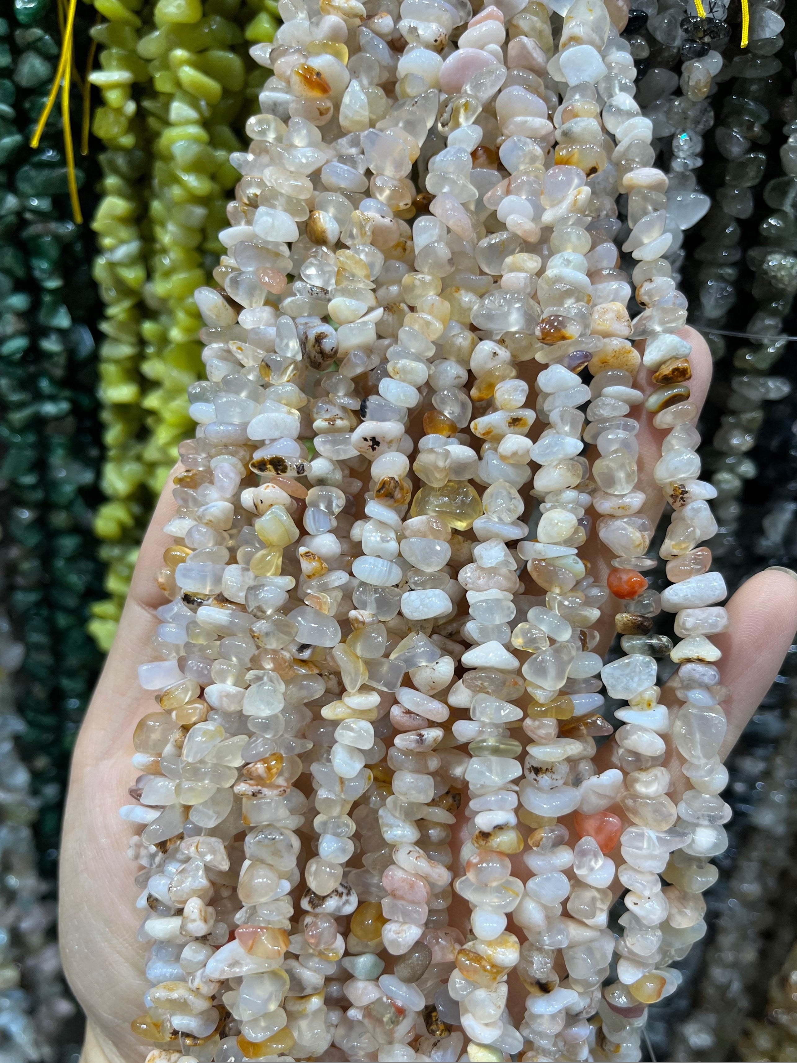 flower agate chips beads strand