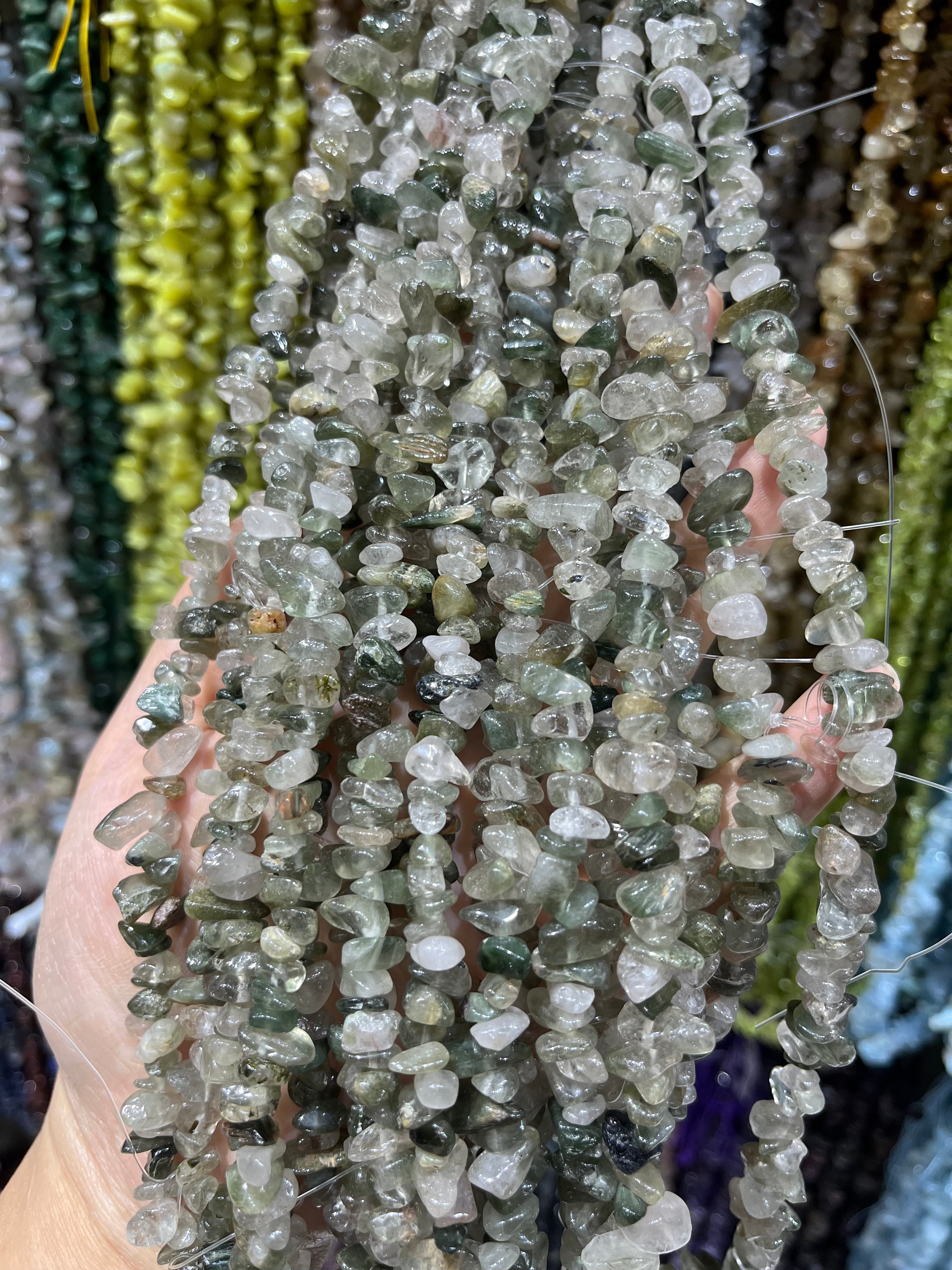 green rutile quartz chips beads strand