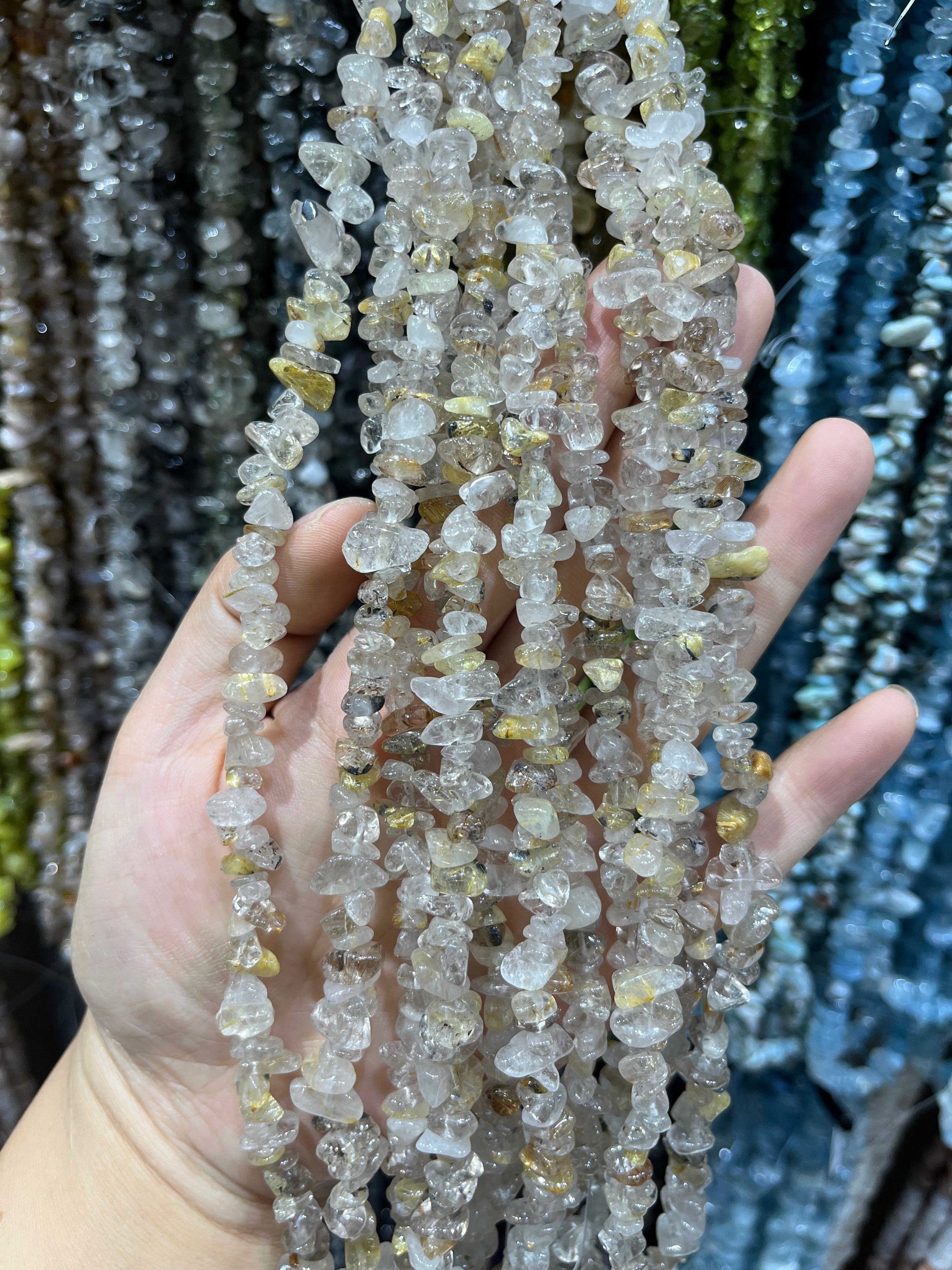 golden rutile quartz chips beads strand
