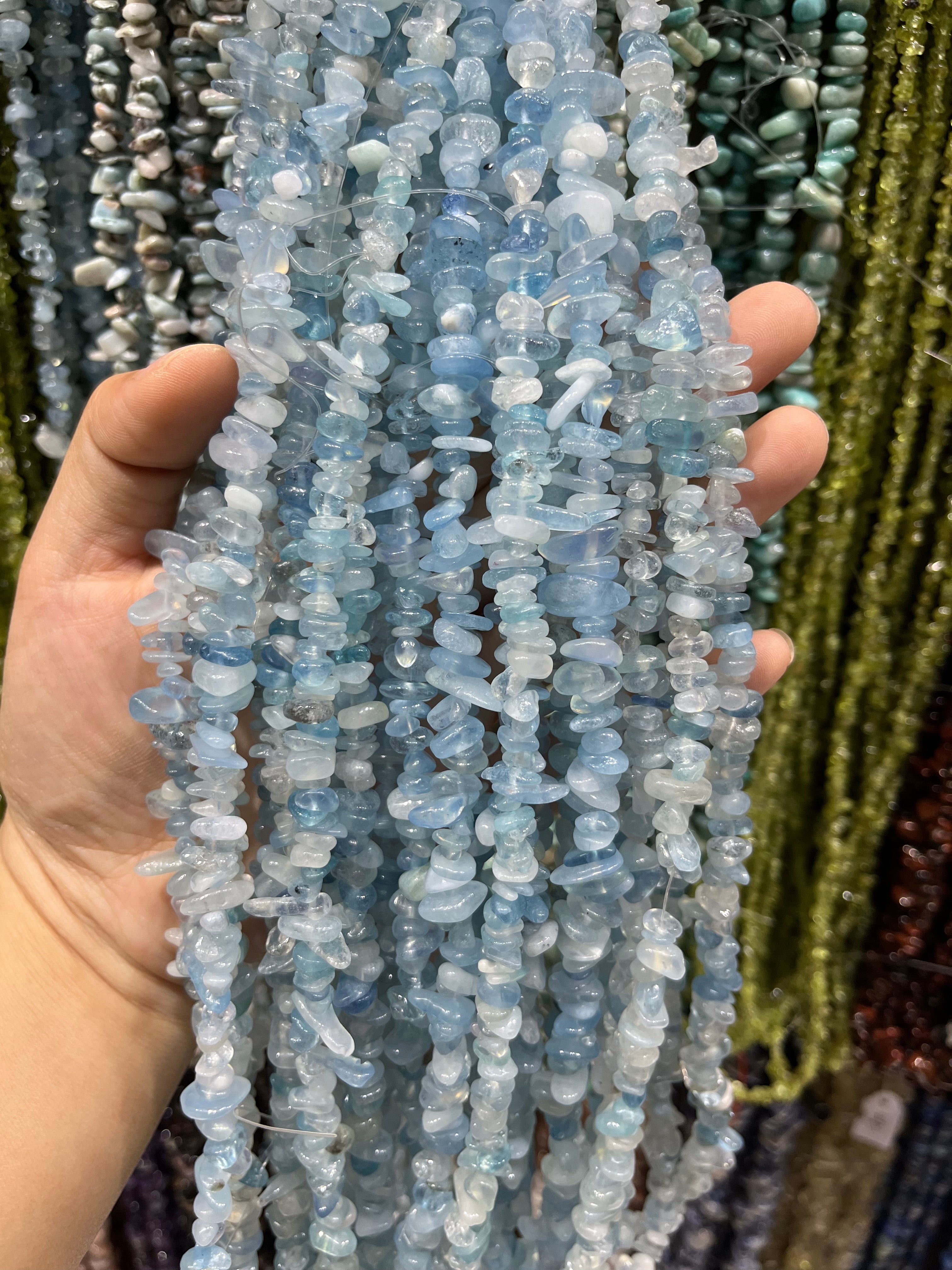 aquamarine chips beads strand