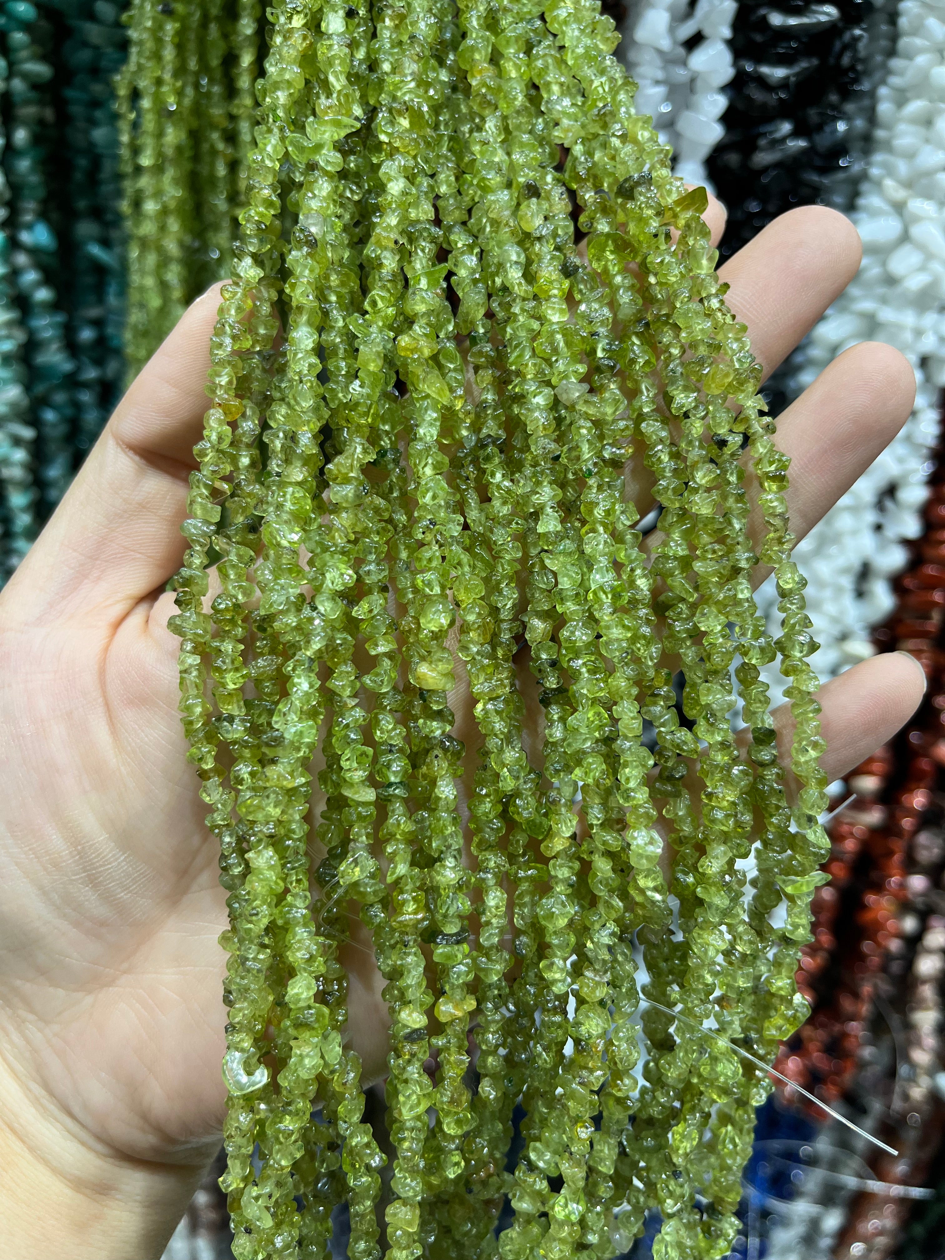 peridot chips beads strand