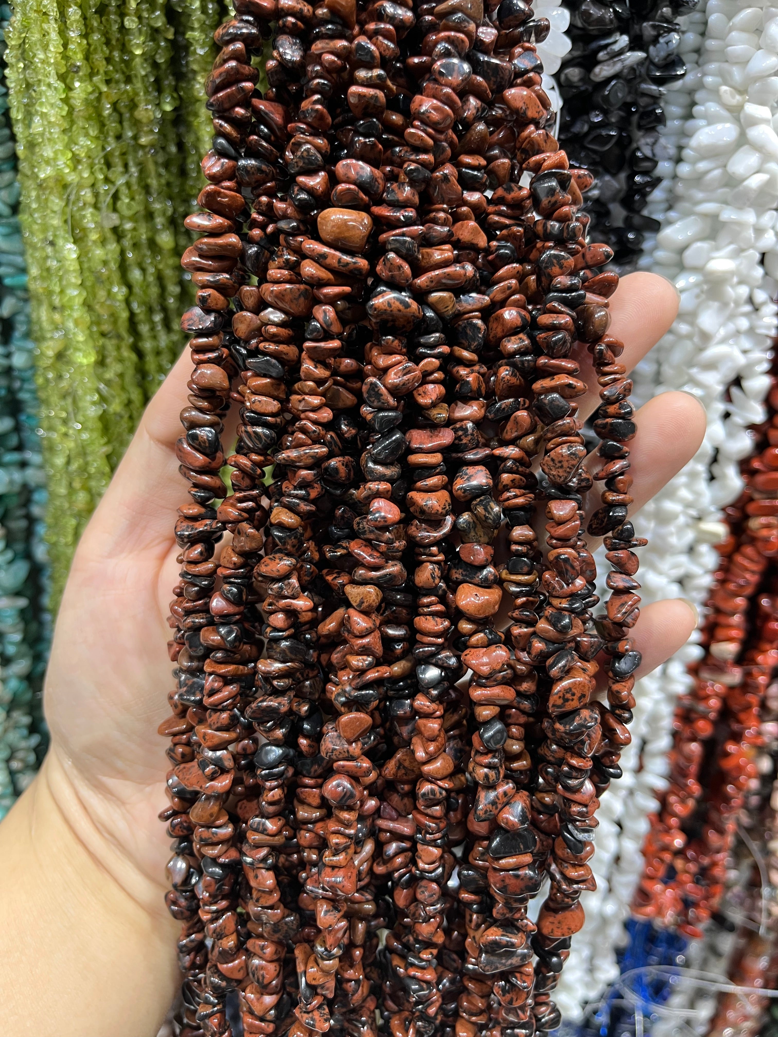 mahogany obsidian chips beads strand