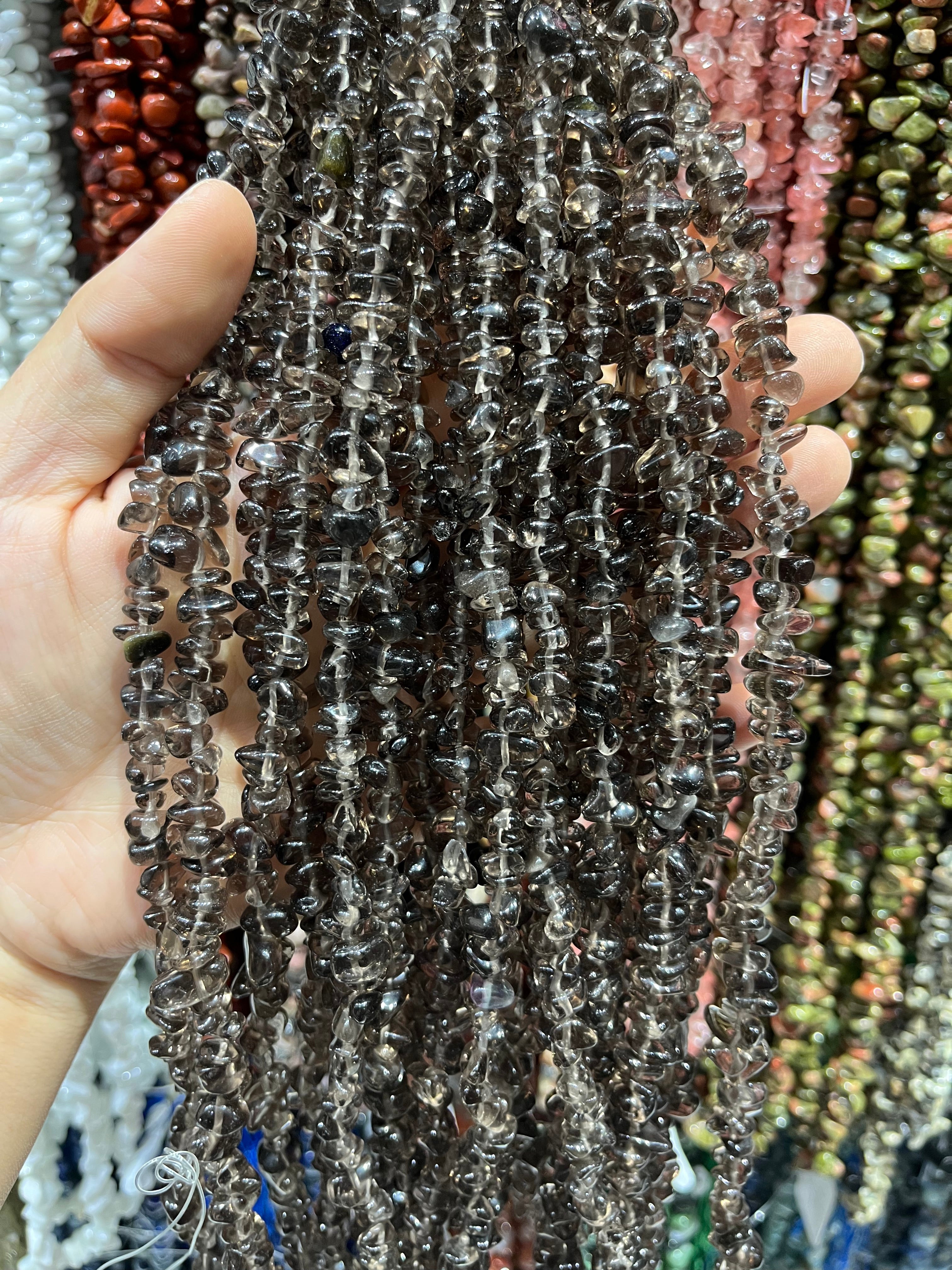 smoky quartz chips beads strand