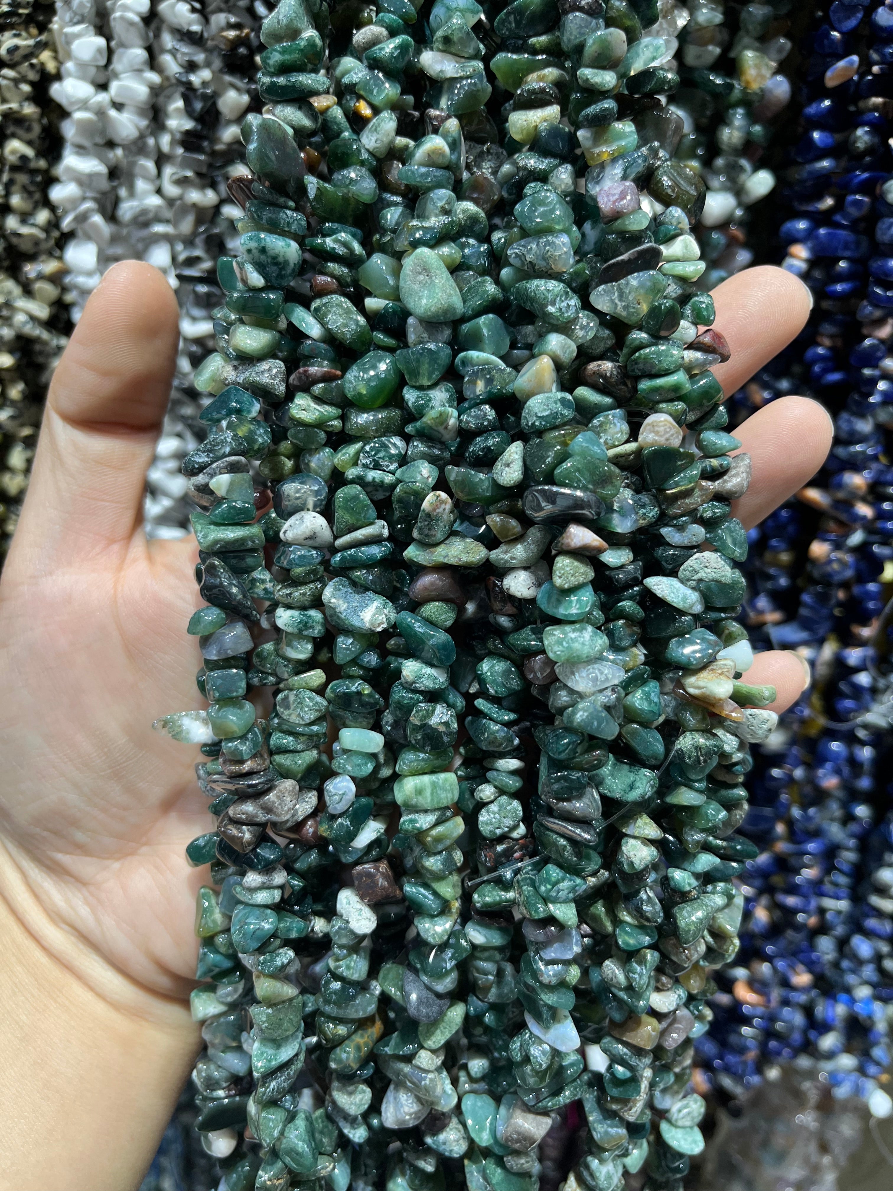 dark moss agate chips beads strand