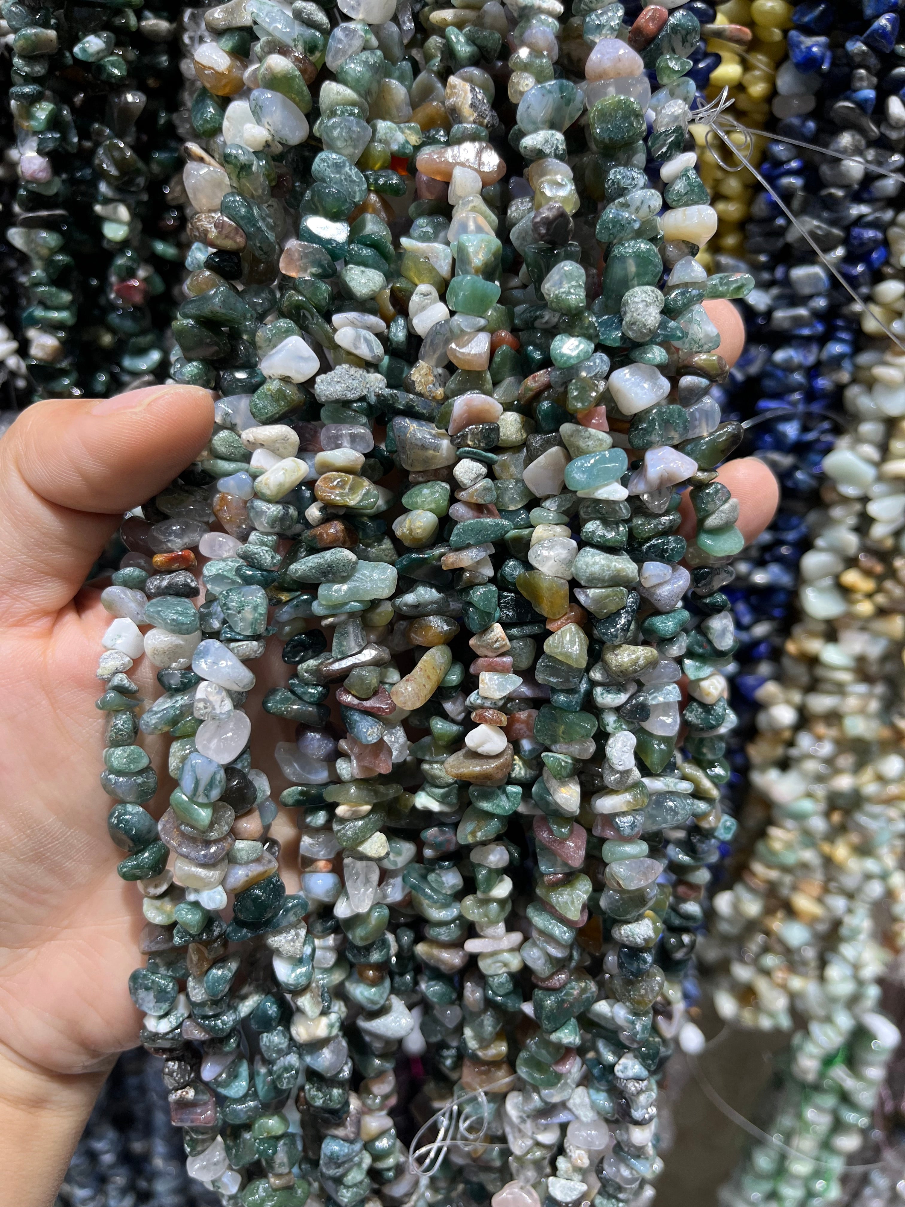 colorful moss agate chips beads strand