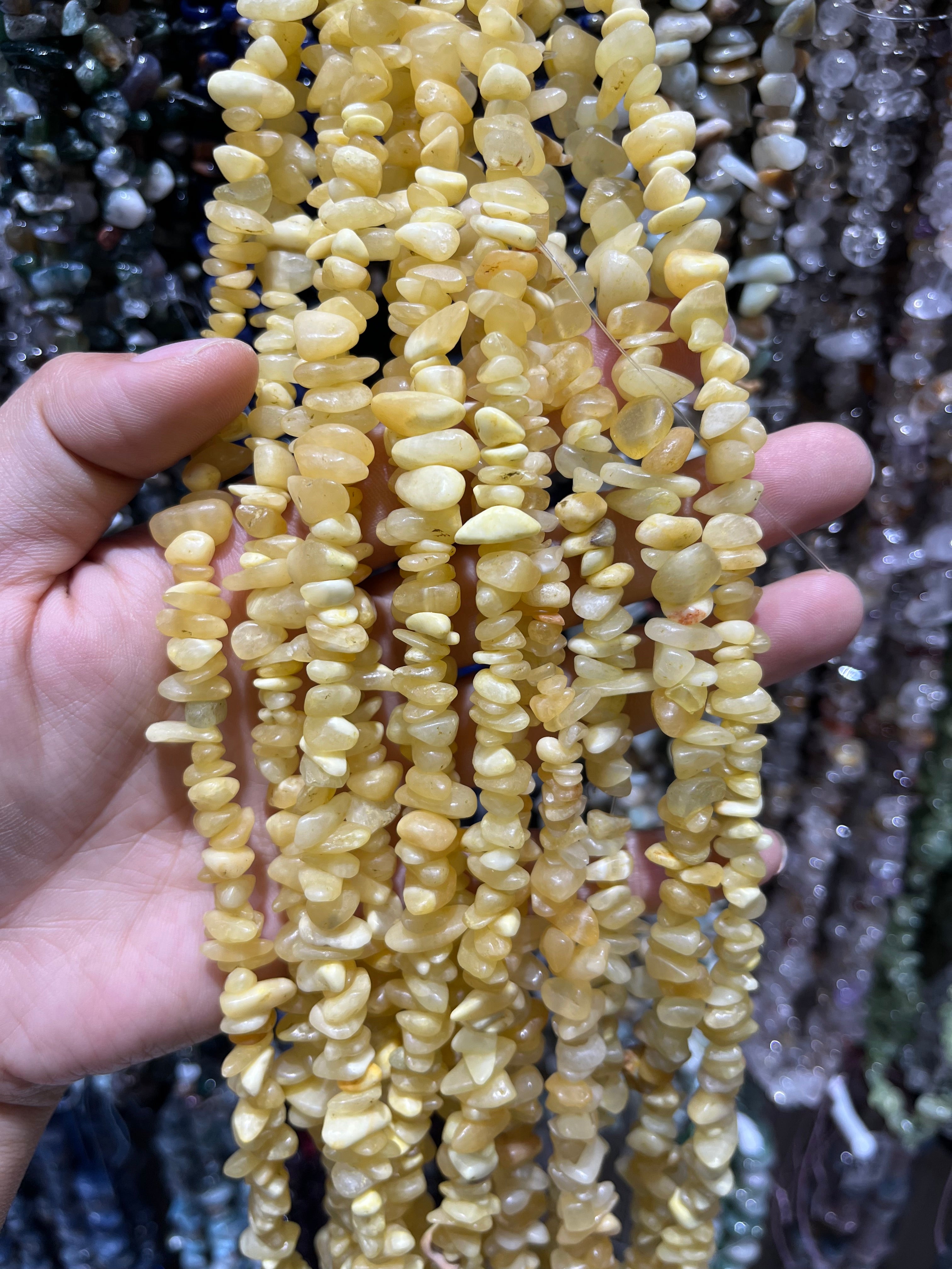 yellow calcite chips beads strand