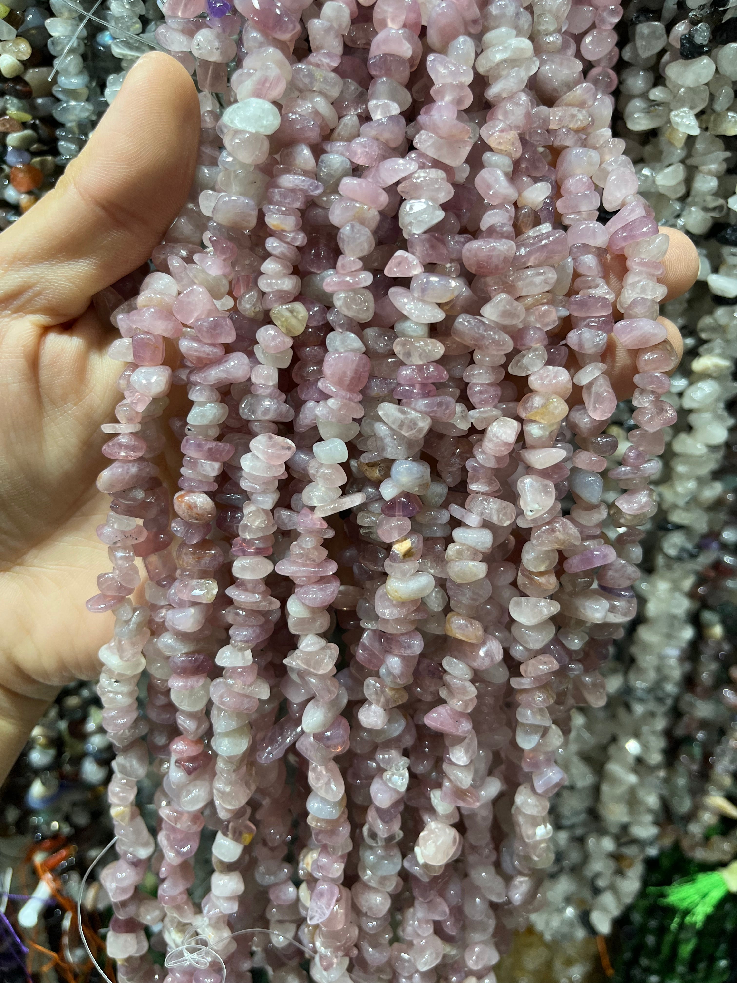 purple rose quartz chips beads strand
