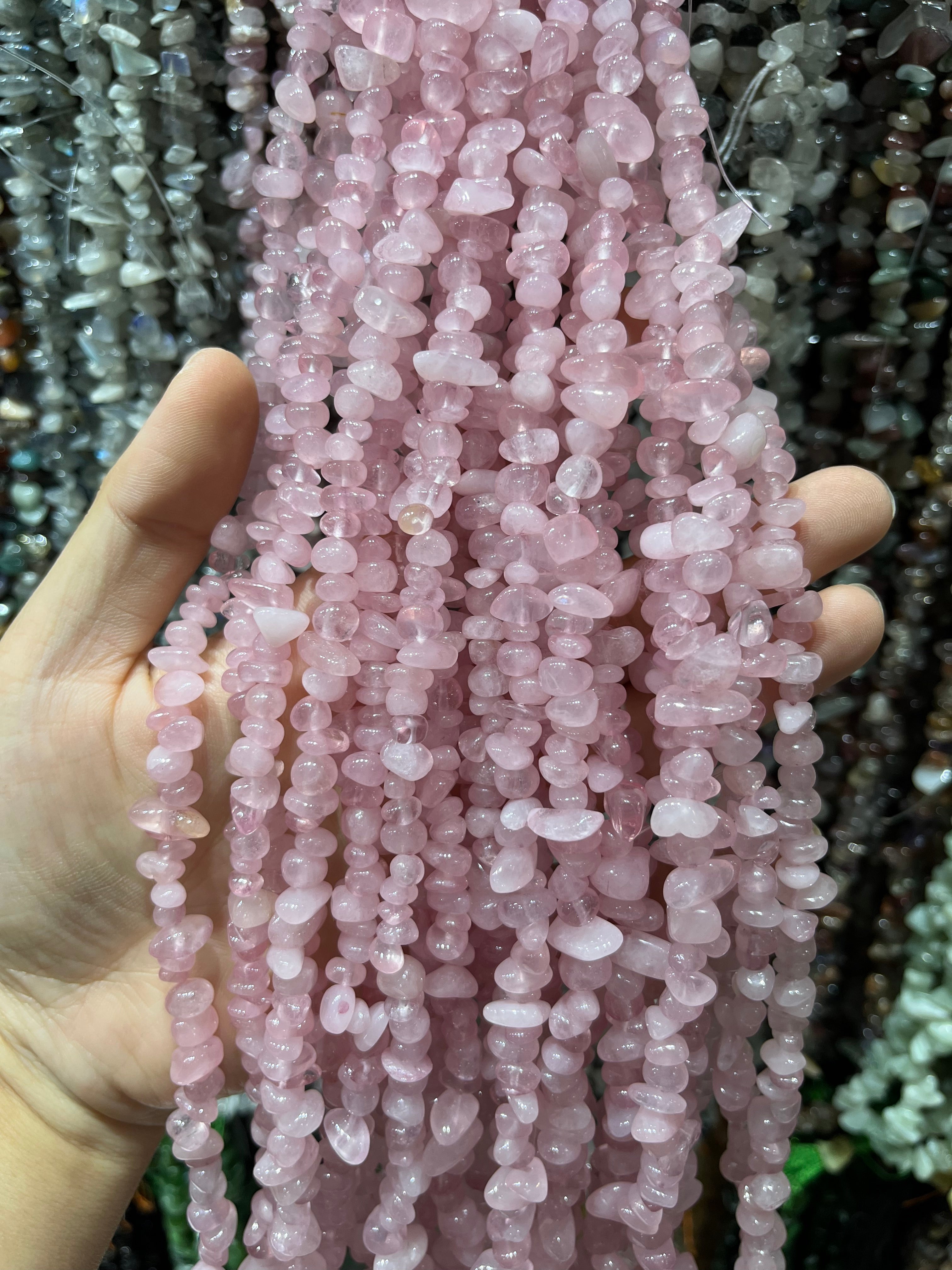 rose quartz chips beads strand