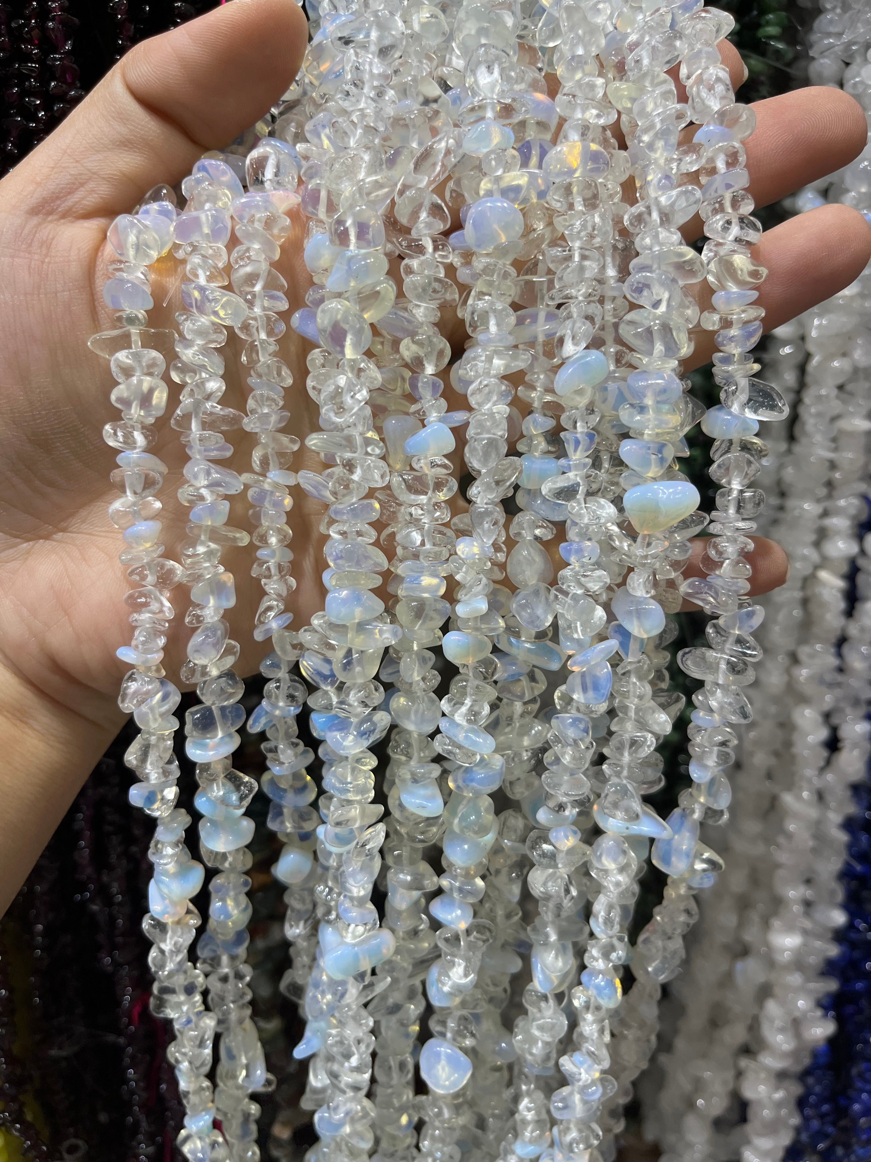 white opalite chips beads strand