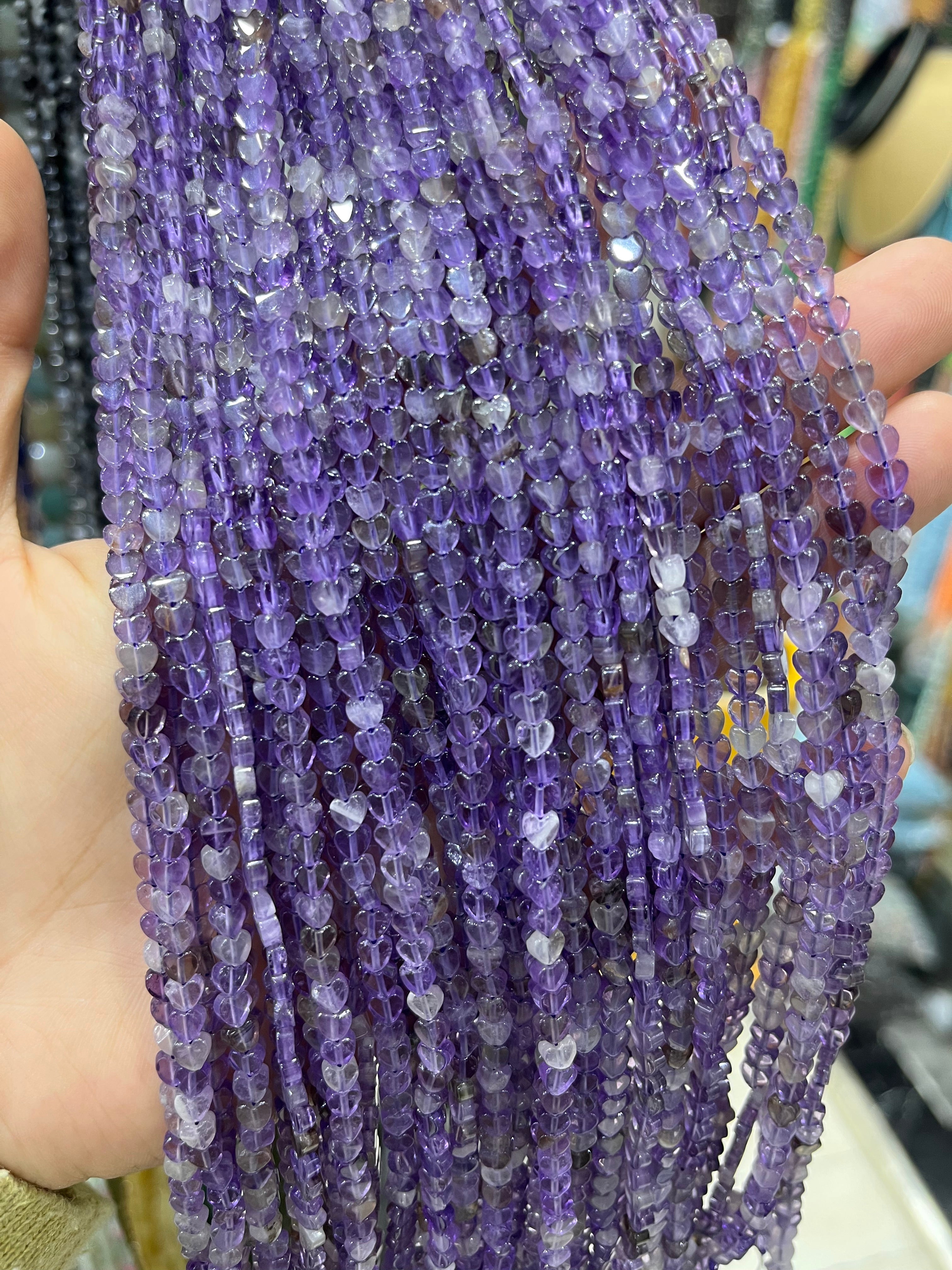 amethyst flat heart beads strand