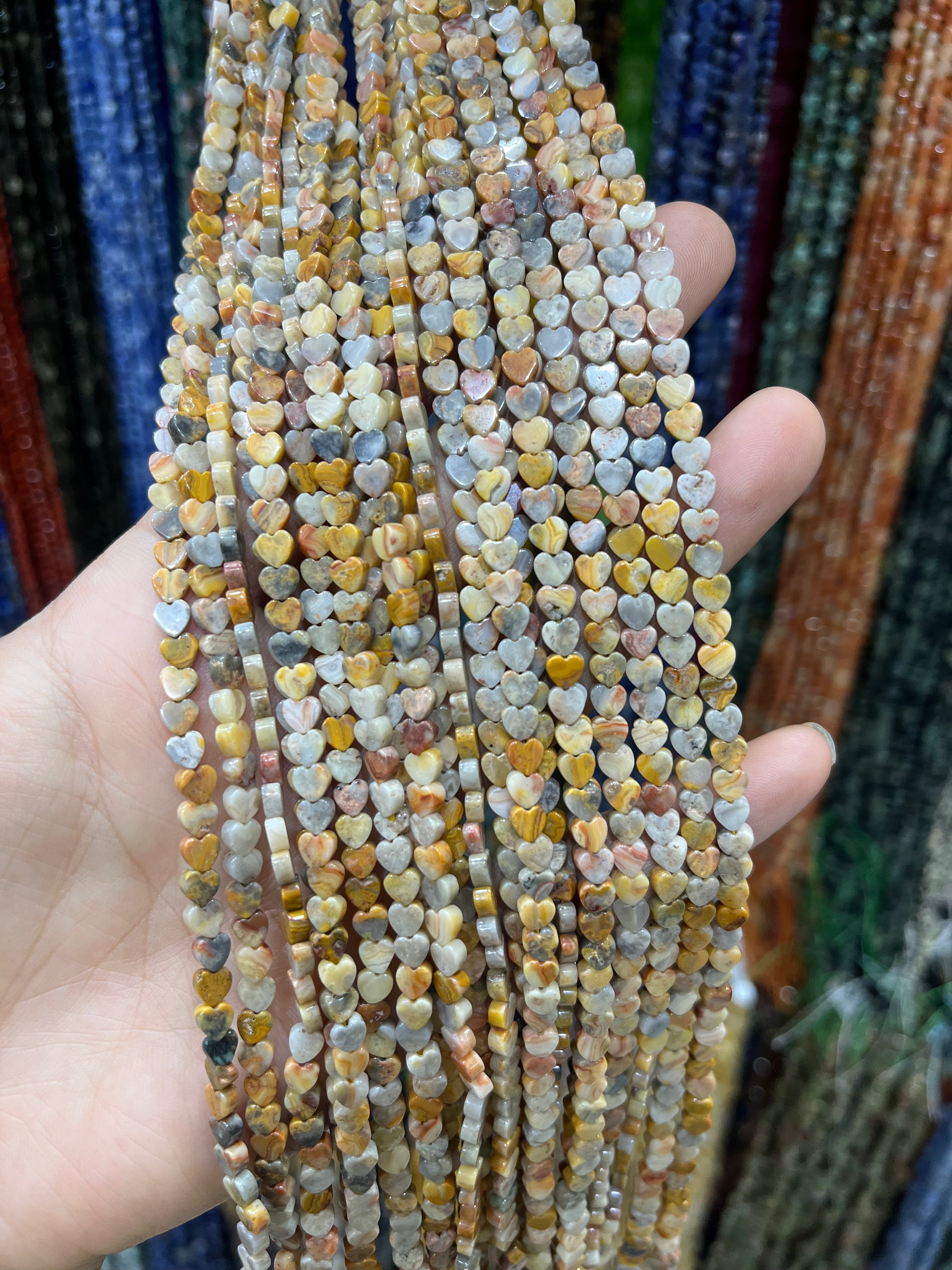 crazy agate flat heart beads strand