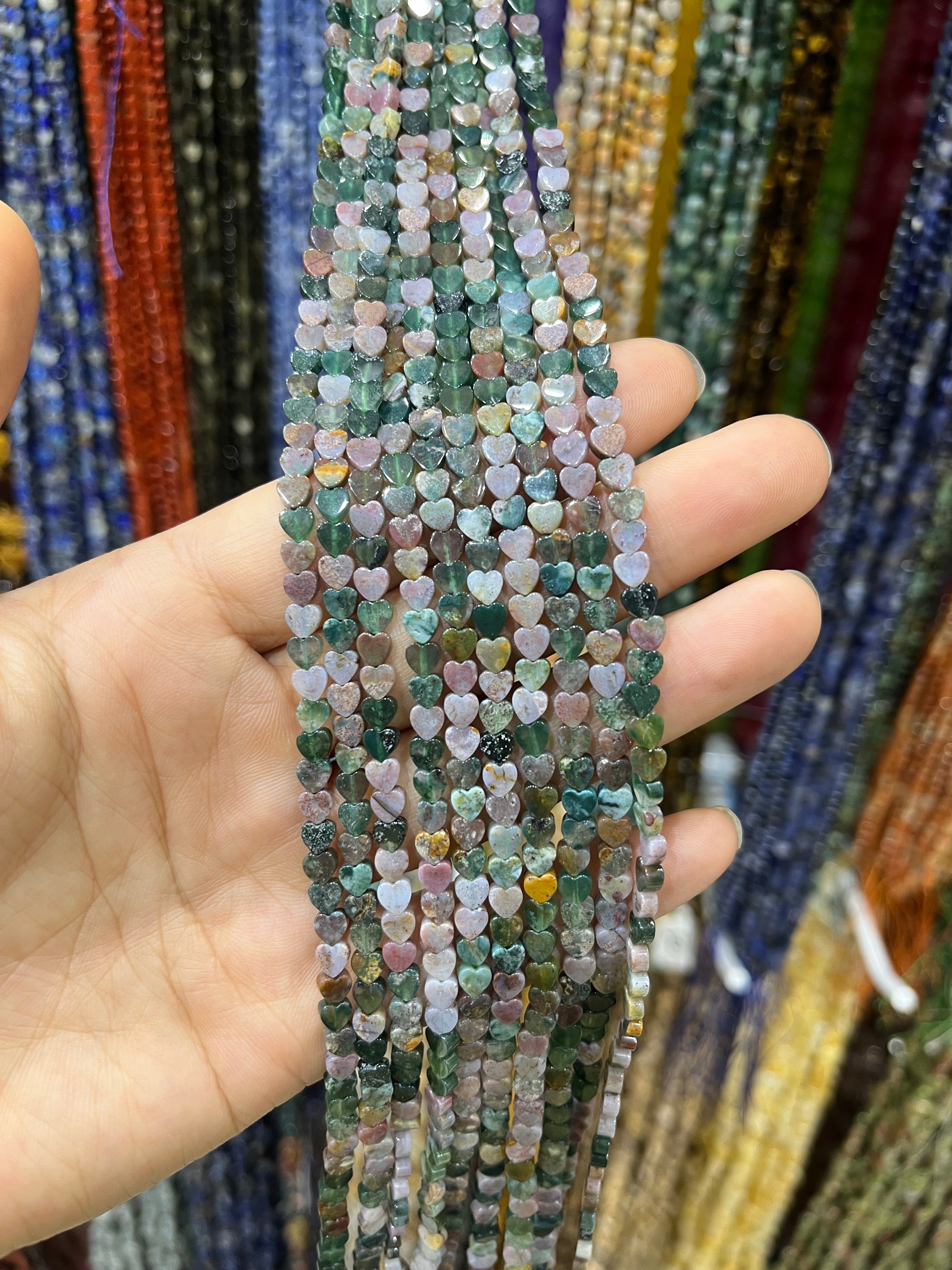 ocean jasper flat heart beads strand