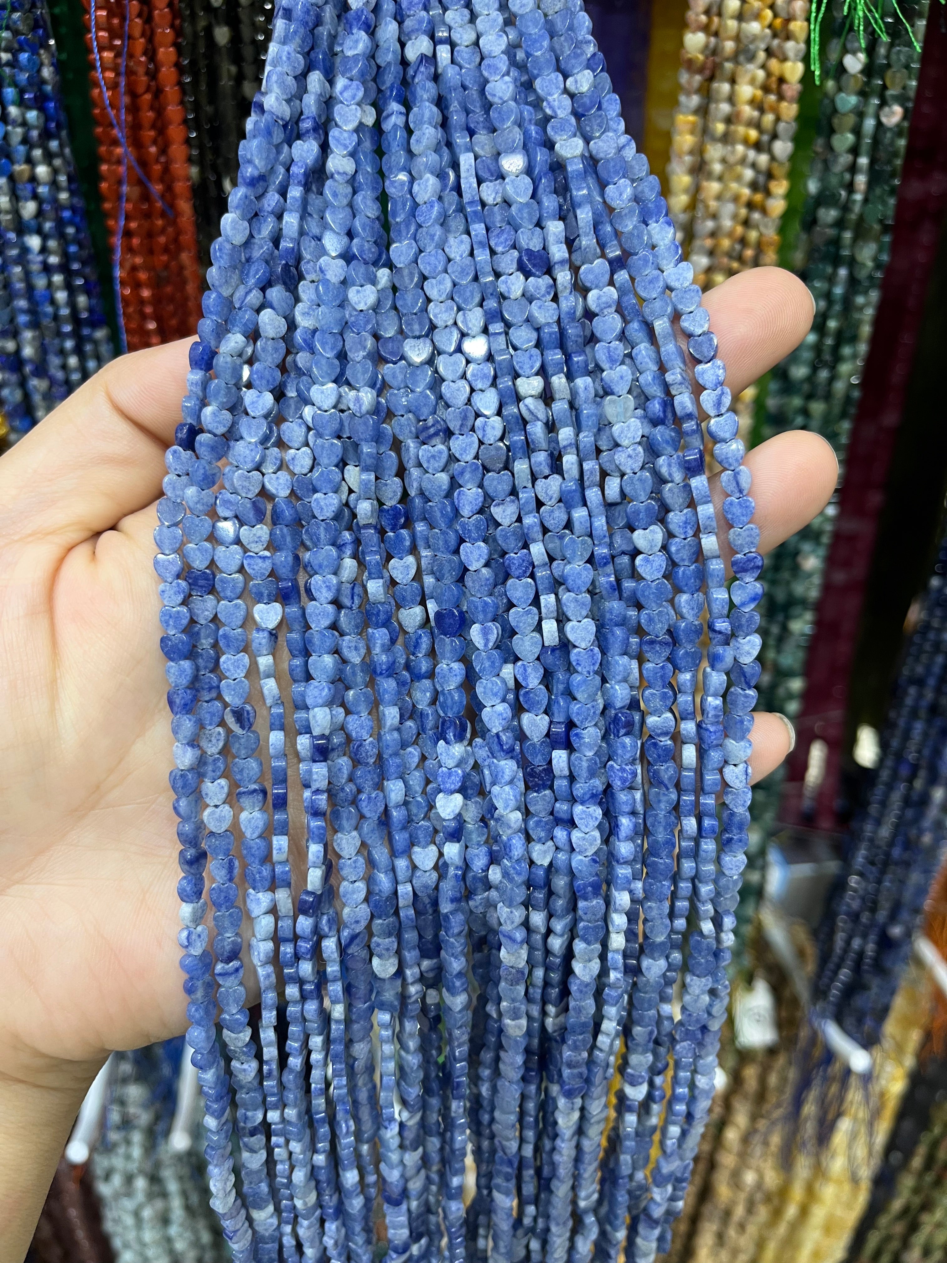 blue aventurine flat heart beads strand