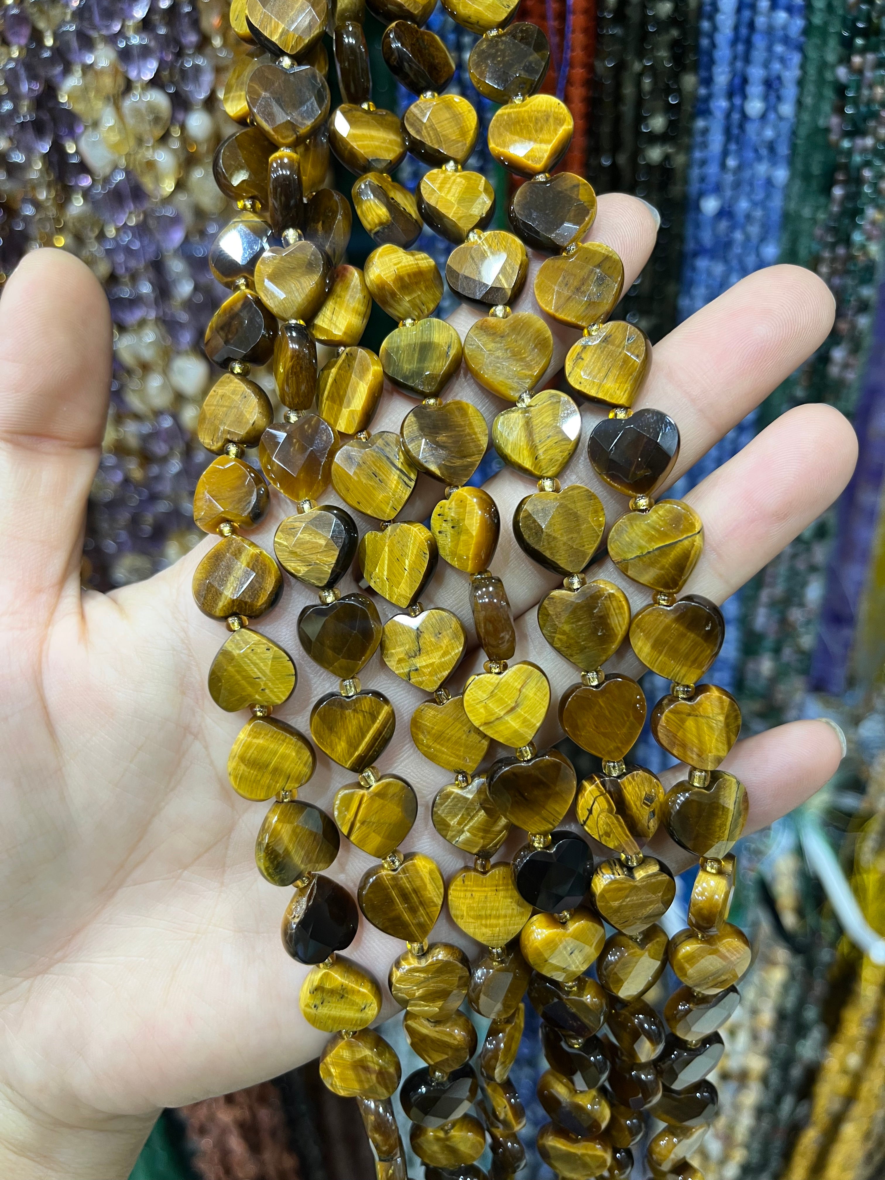 tiger eye faceted heart beads strand