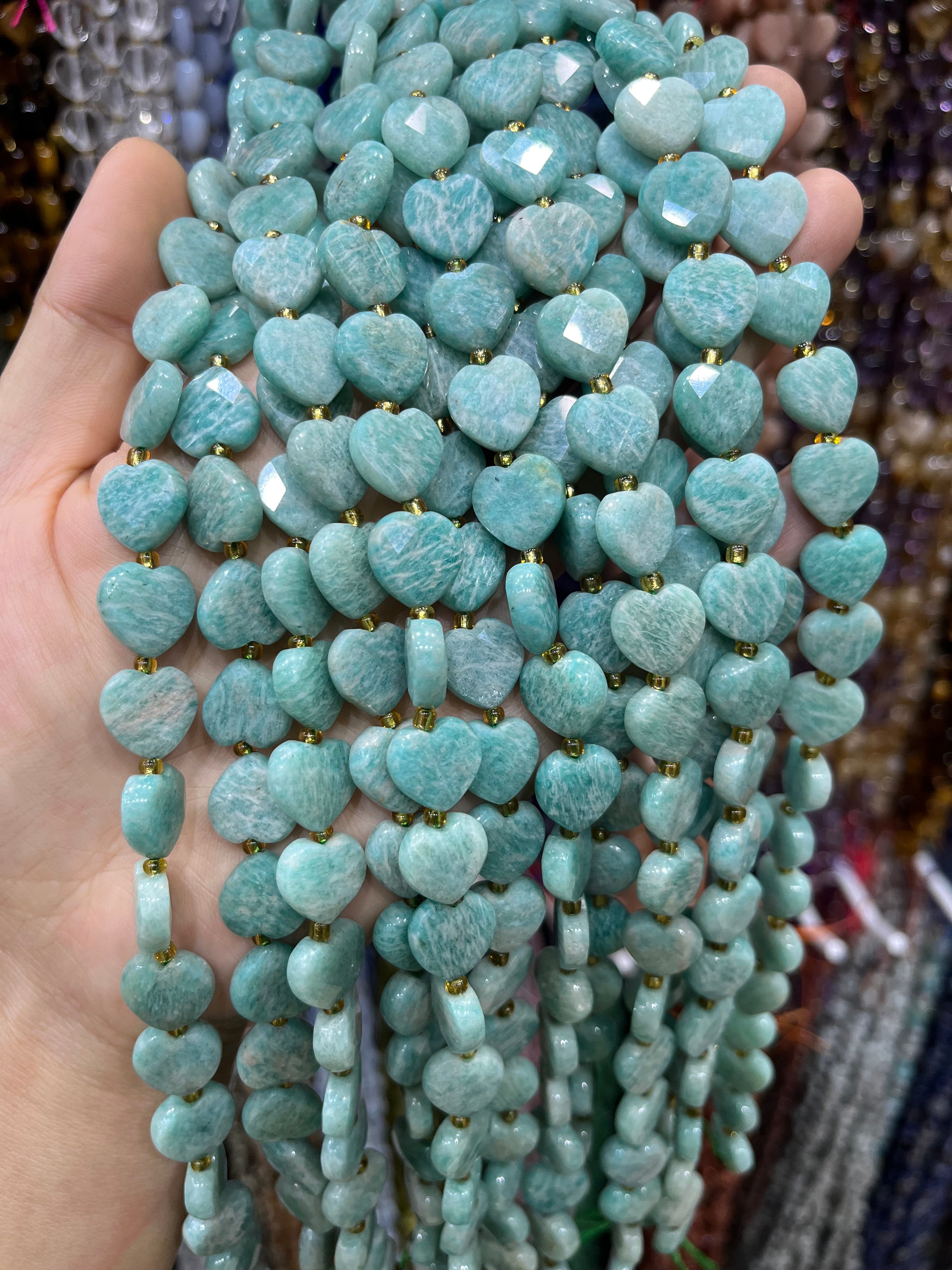 amazonite faceted heart beads strand