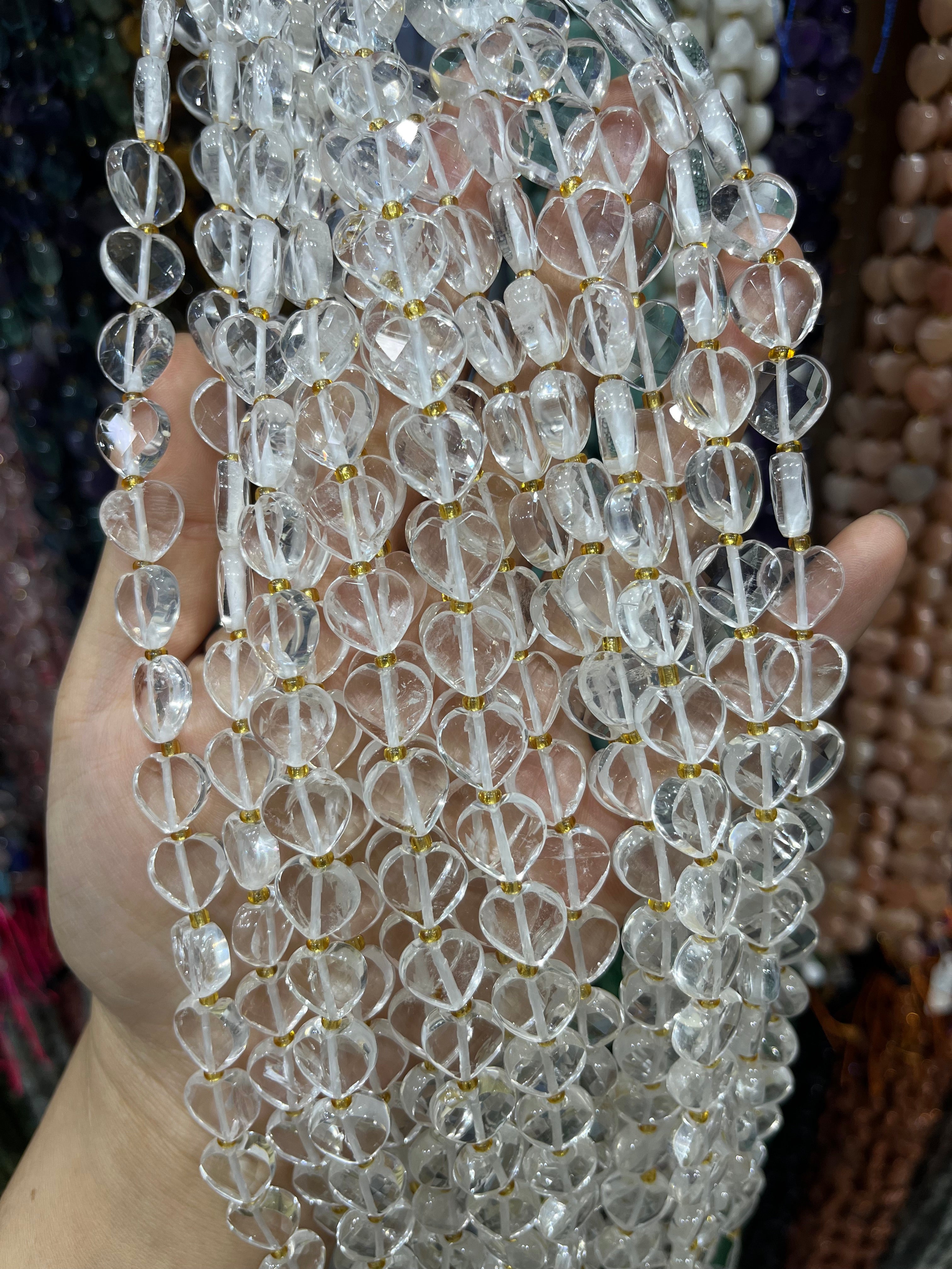 clear quartz faceted heart beads strand