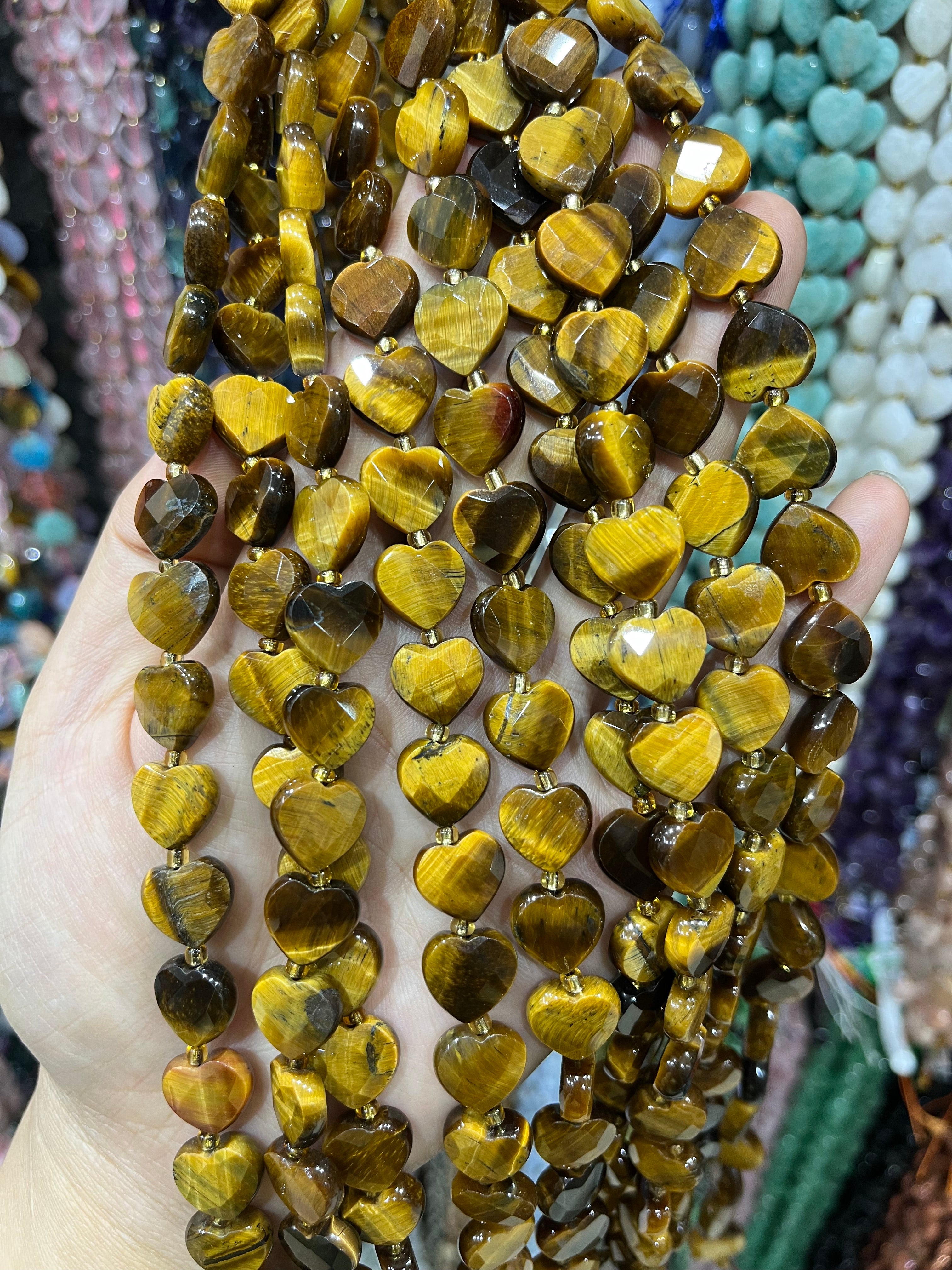 tiger eye faceted heart beads strand
