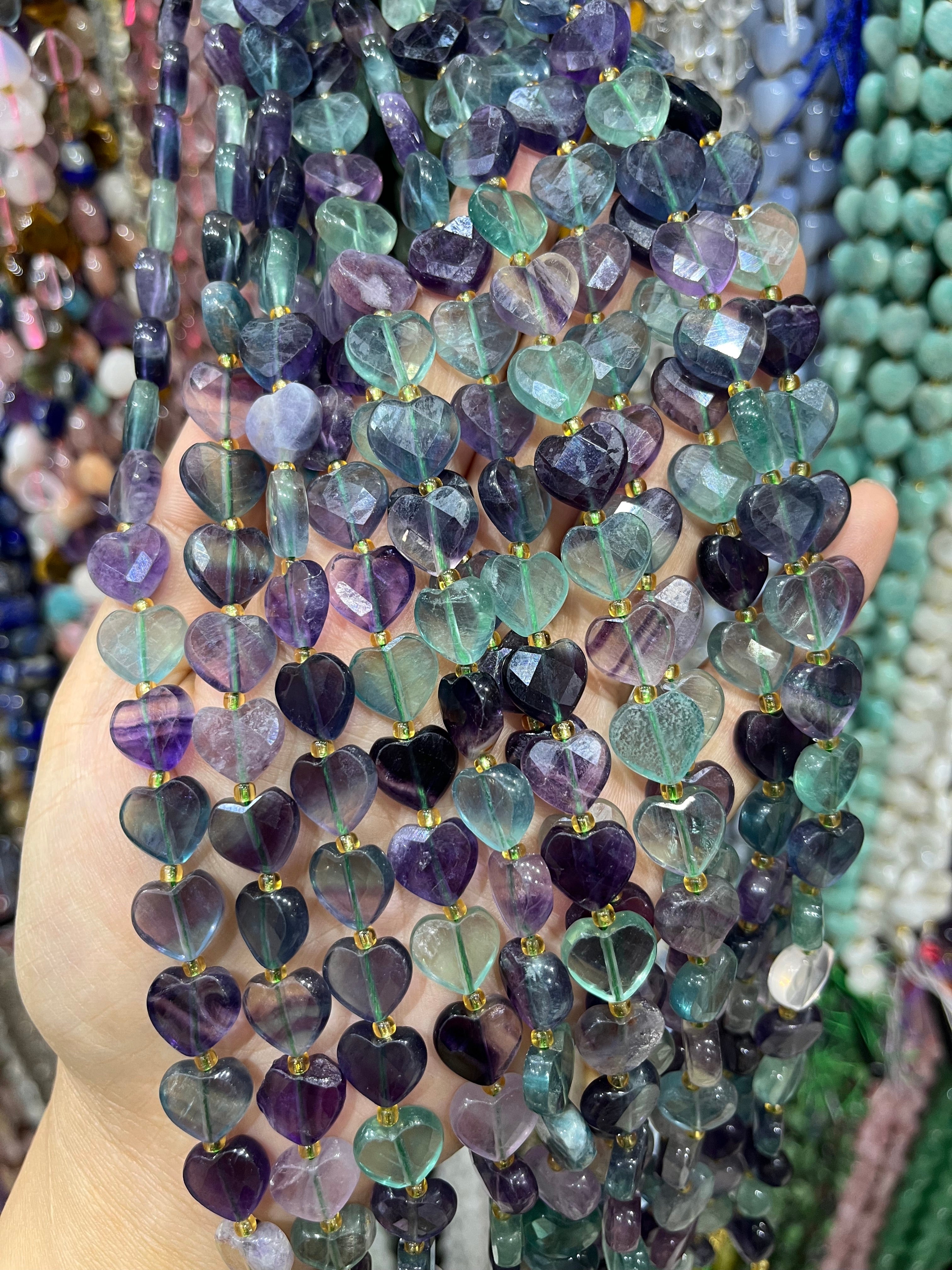 fluorite faceted heart beads strand