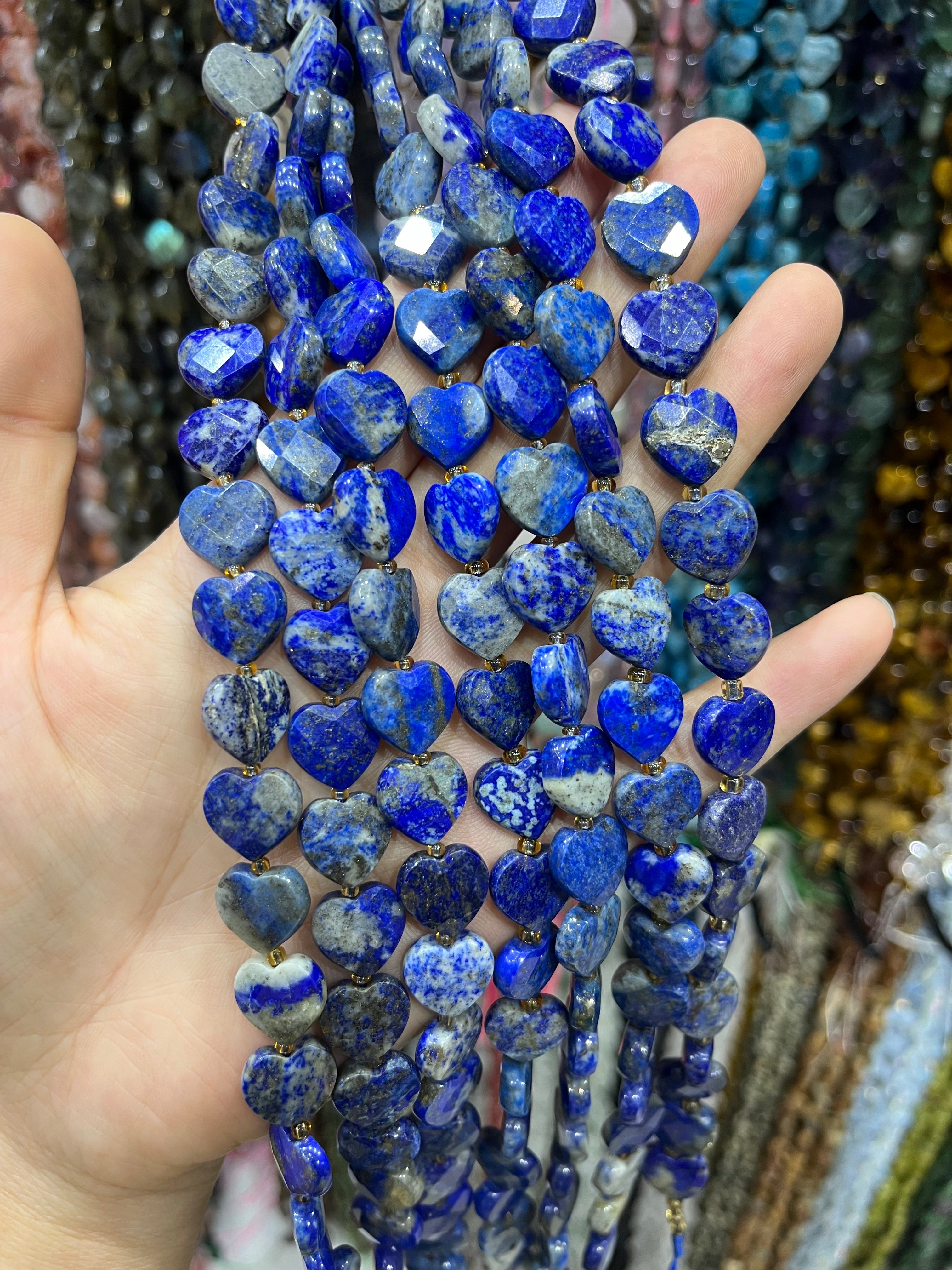 12mm lapis lazuli faceted heart beads strand