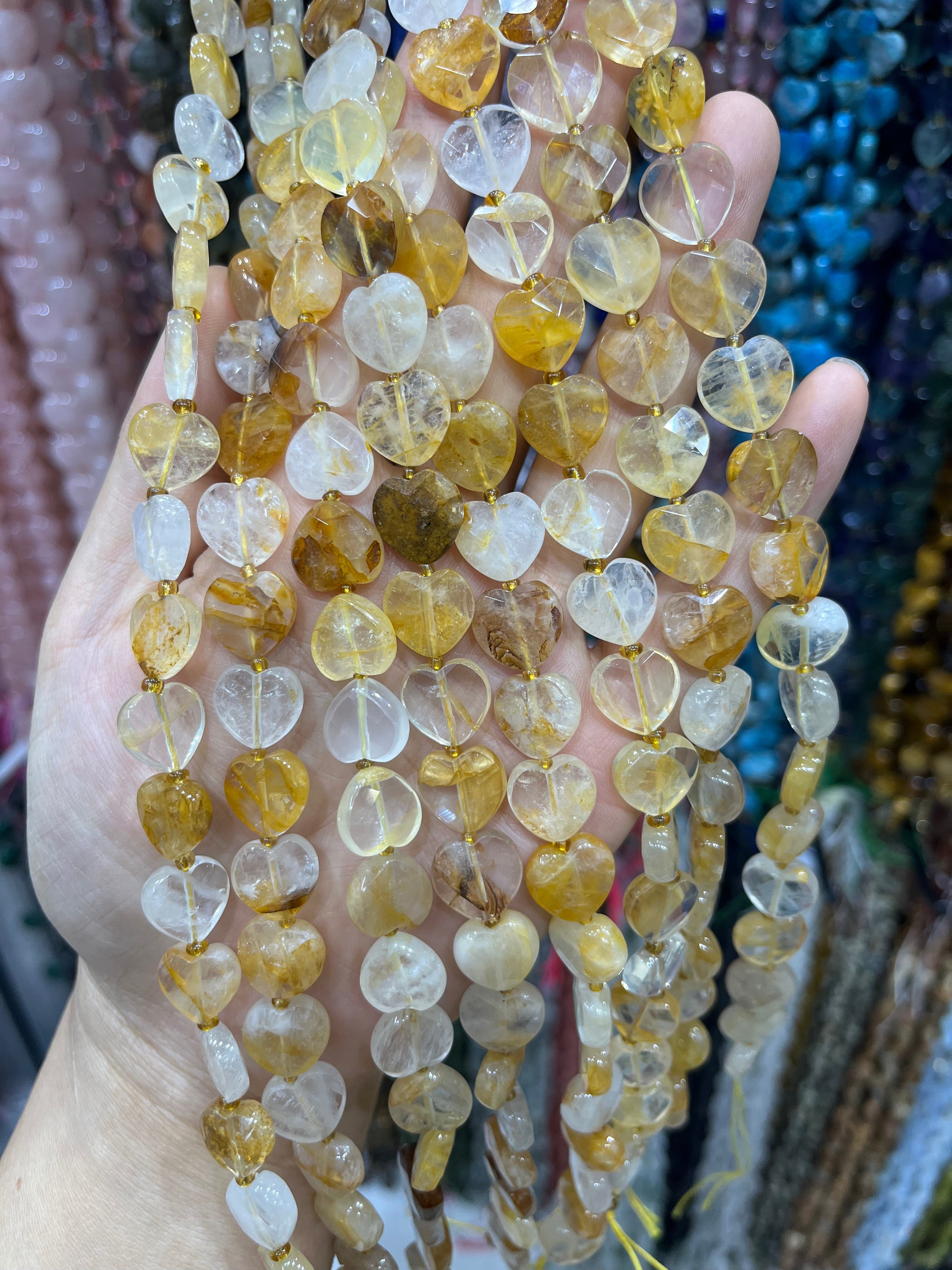 12mm golden healer faceted heart beads strand
