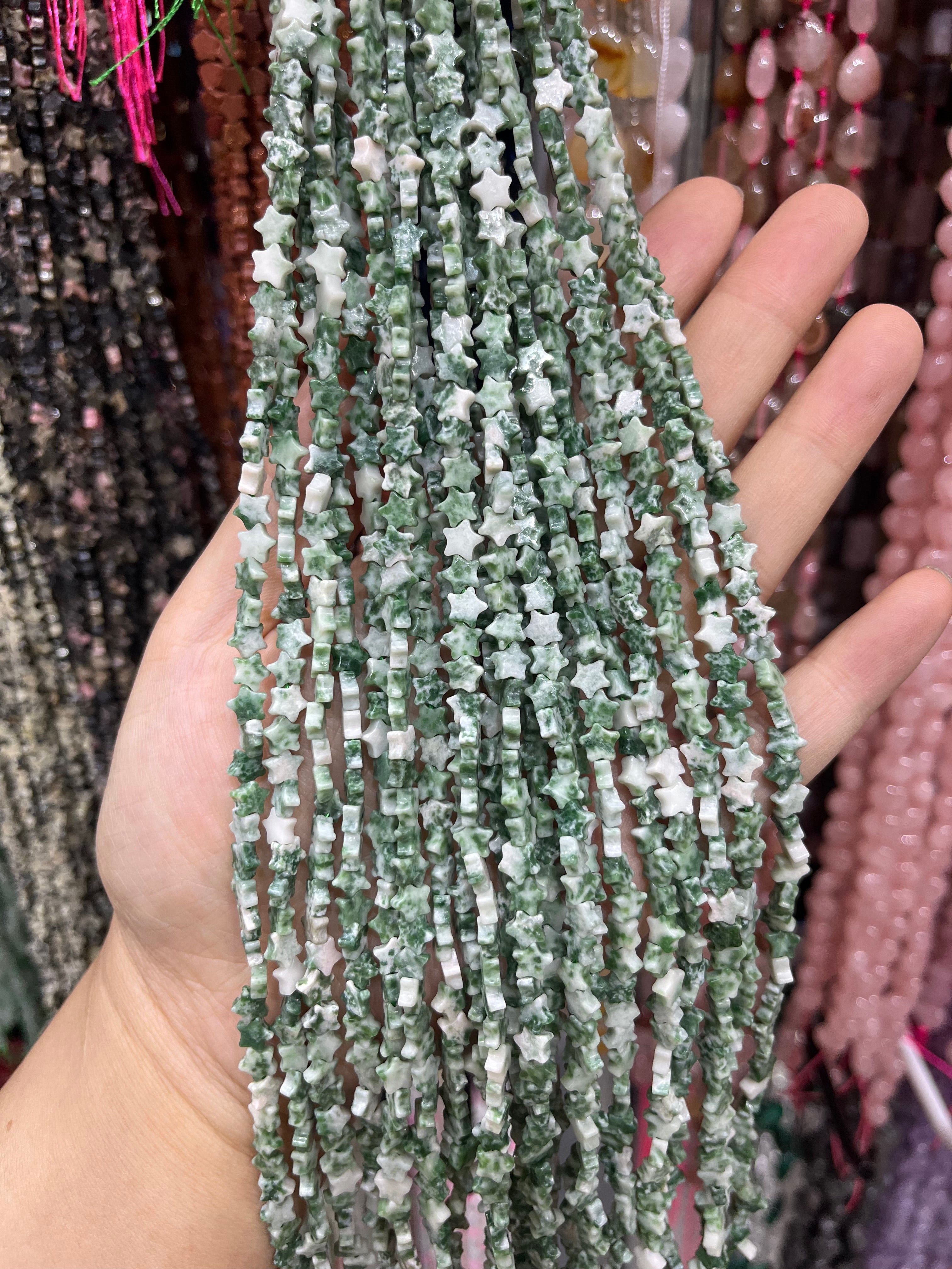 6mm Qinghai jade star beads strand
