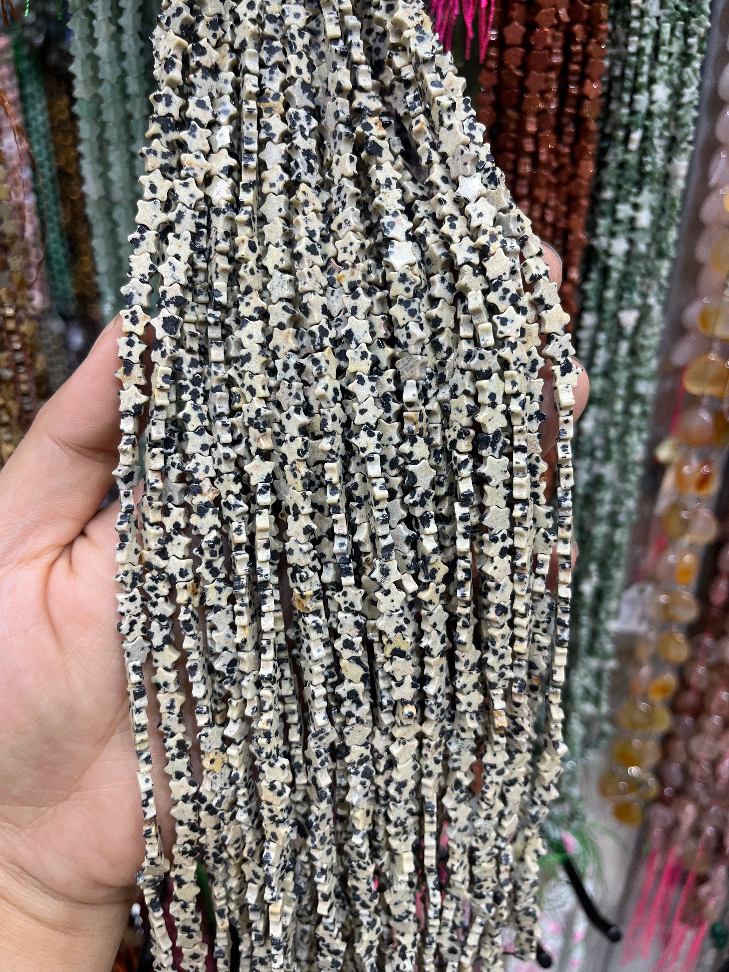 6mm dalmatian jasper star beads strand