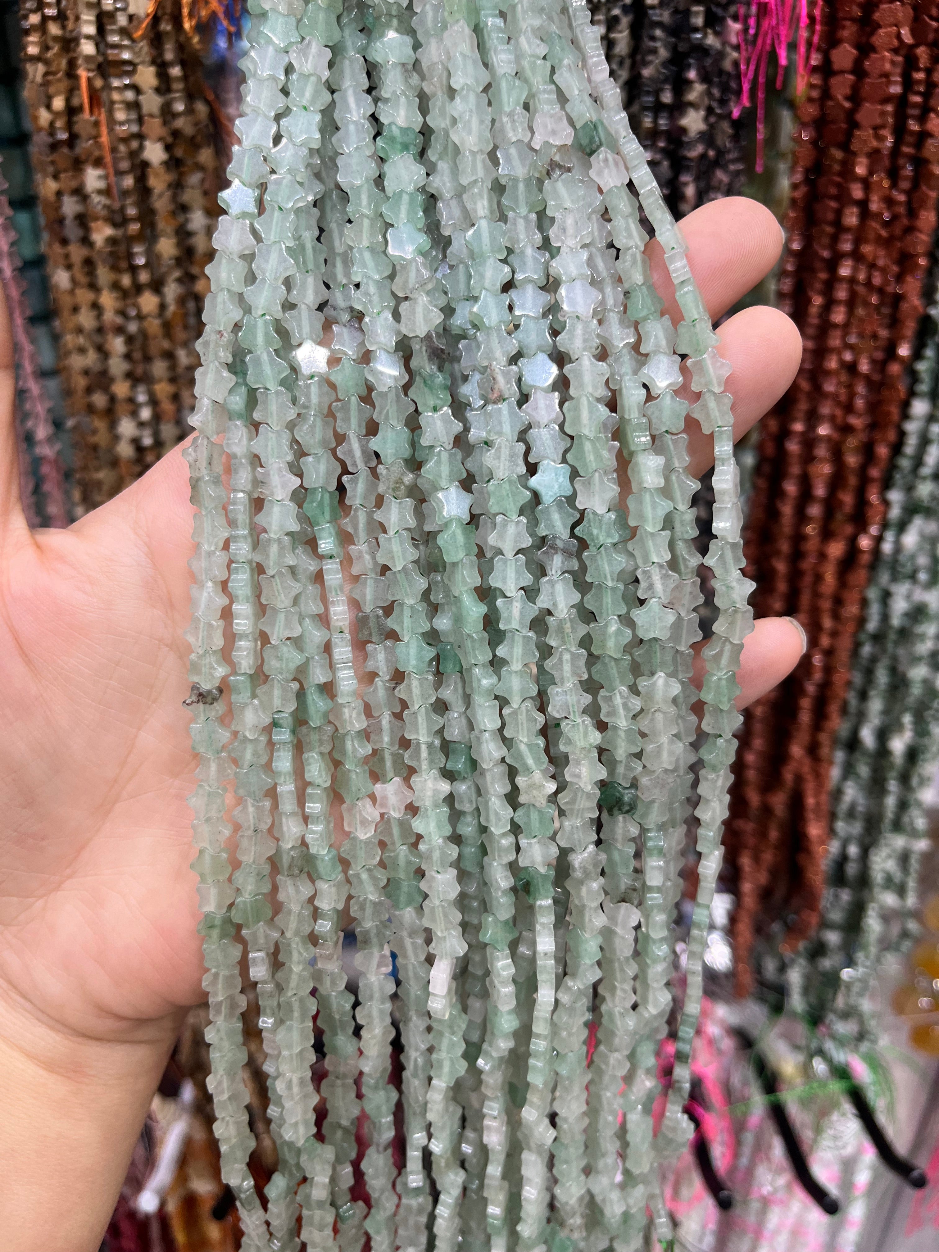 6mm green aventurine star beads strand
