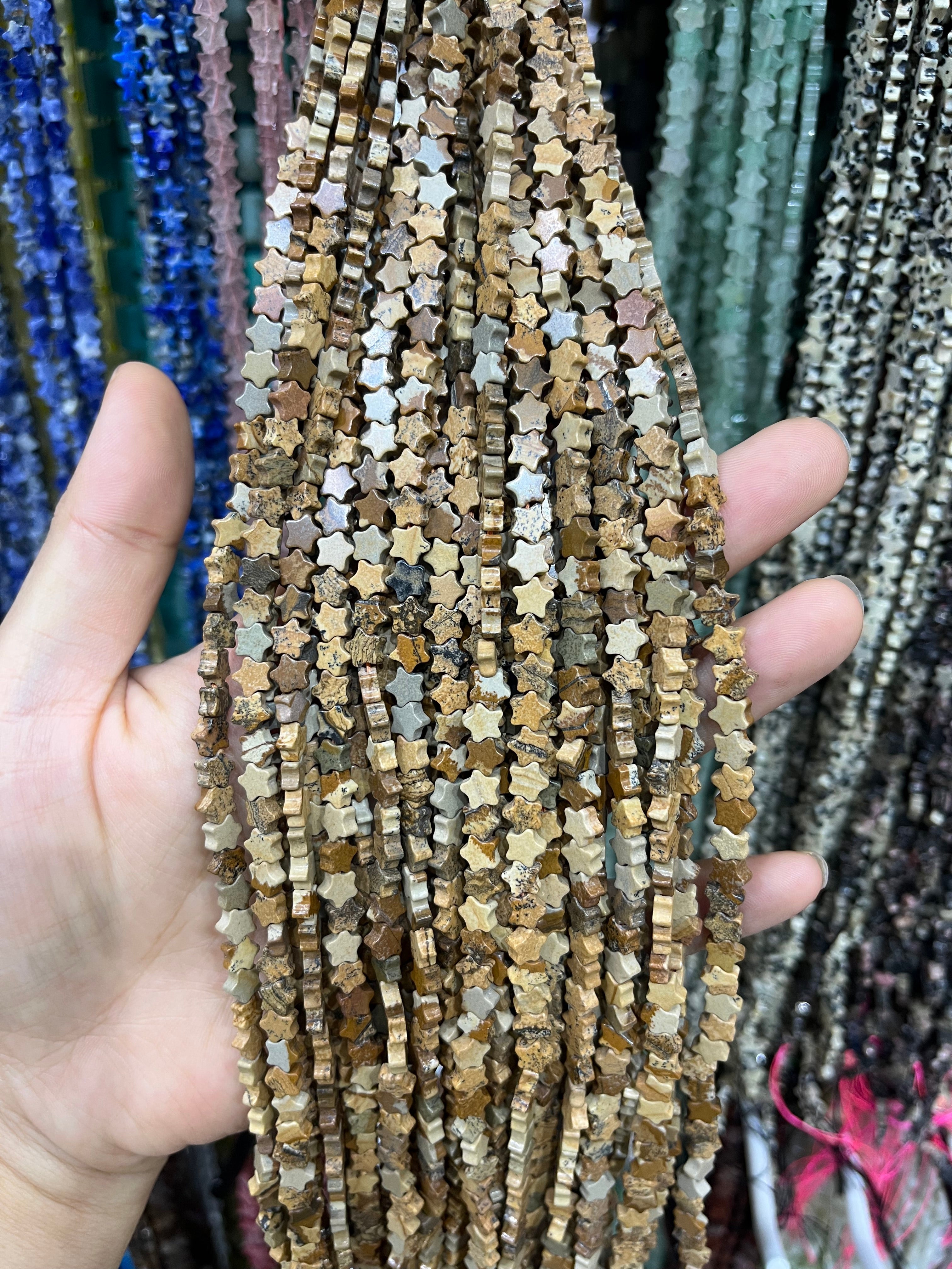 6mm picture stone star beads strand