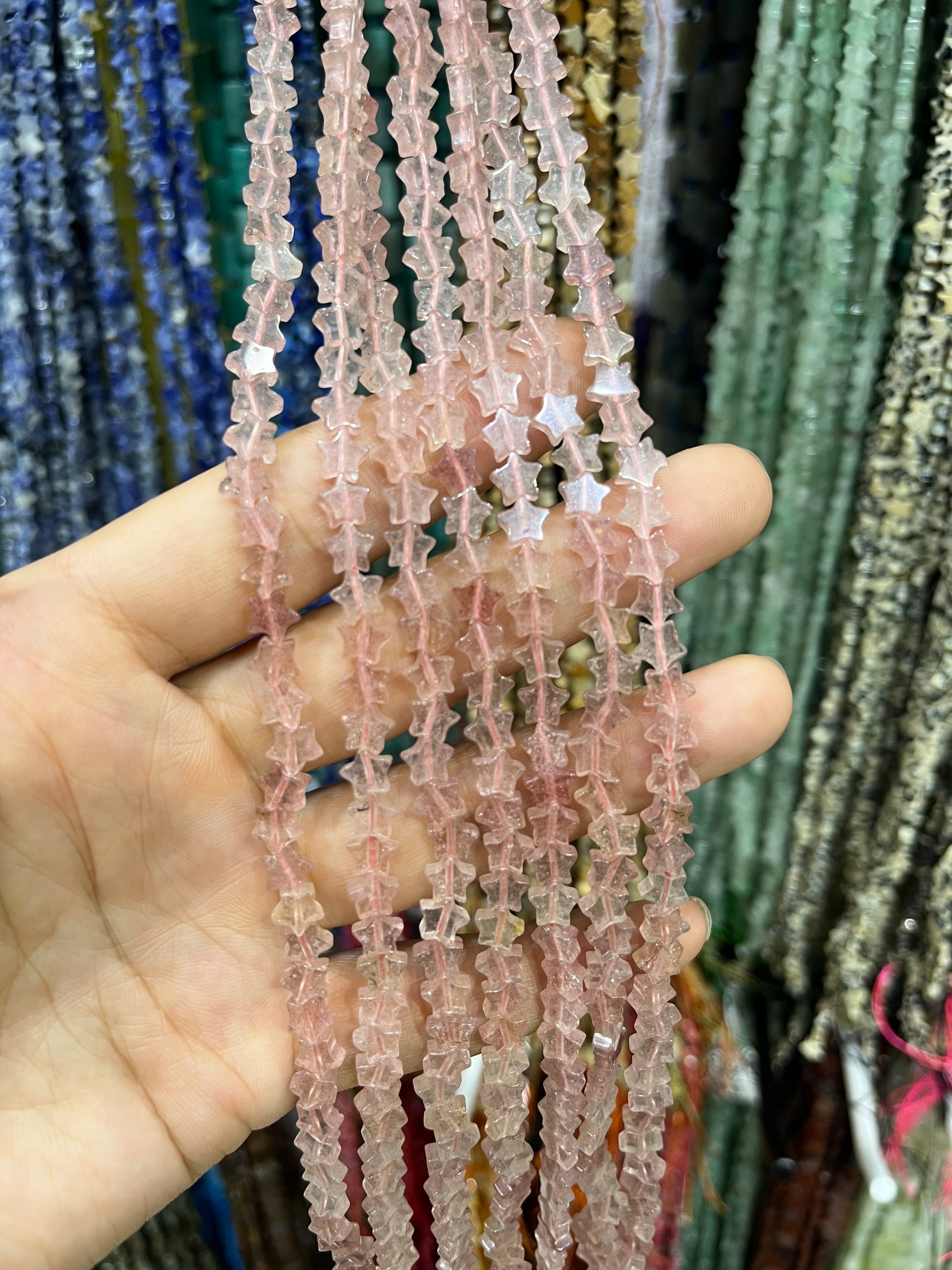 6mm strawberry quartz star beads strand