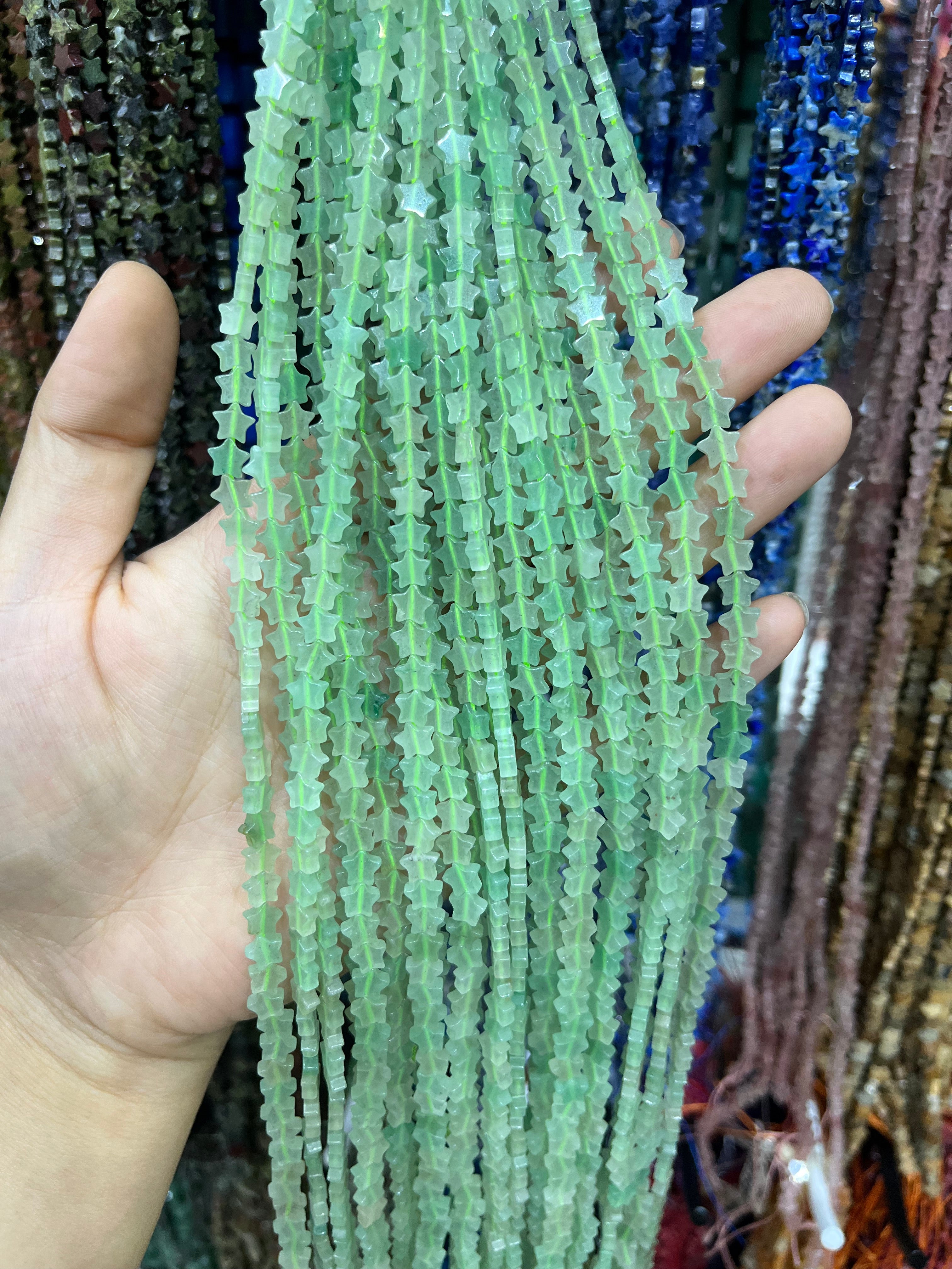6mm green aventurine star beads strand