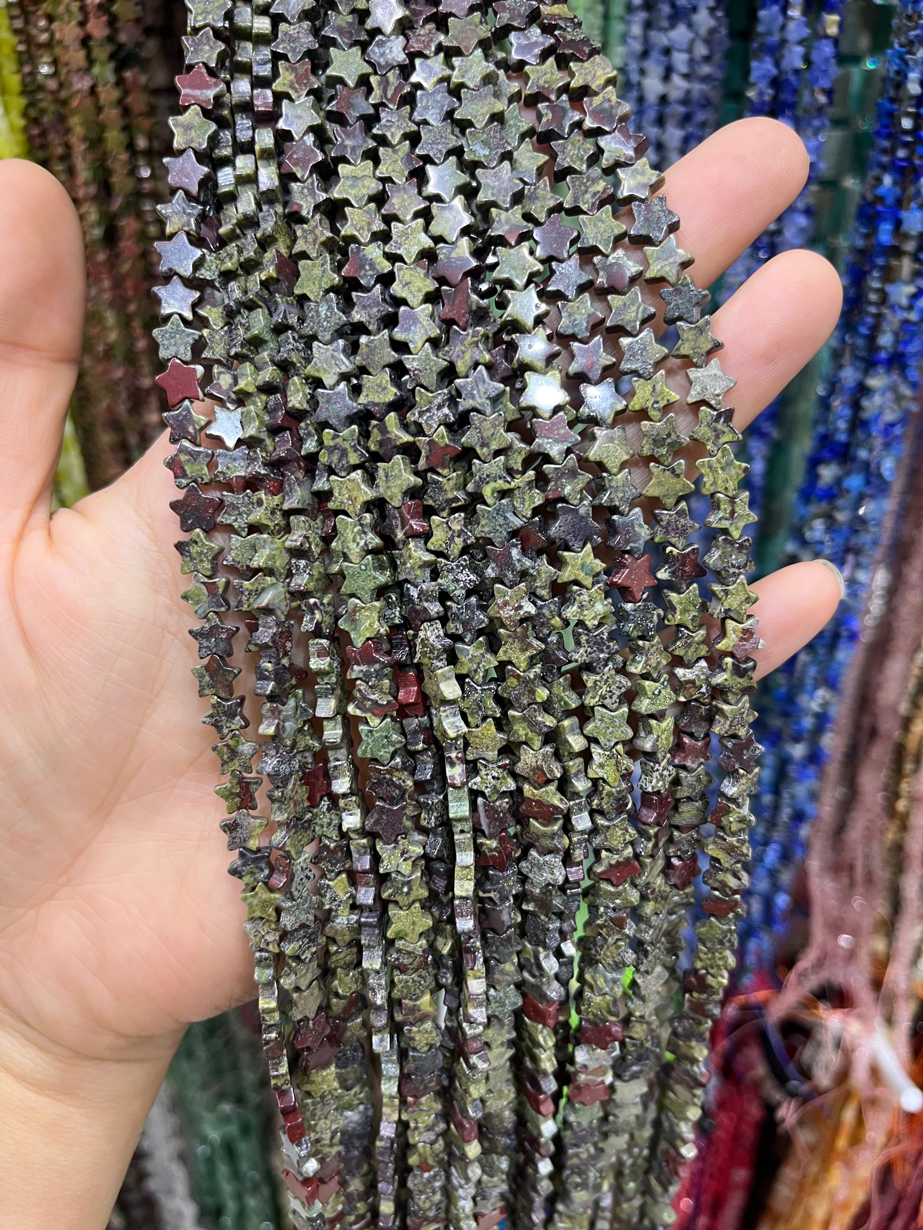 6mm dragon bloodstone star beads strand