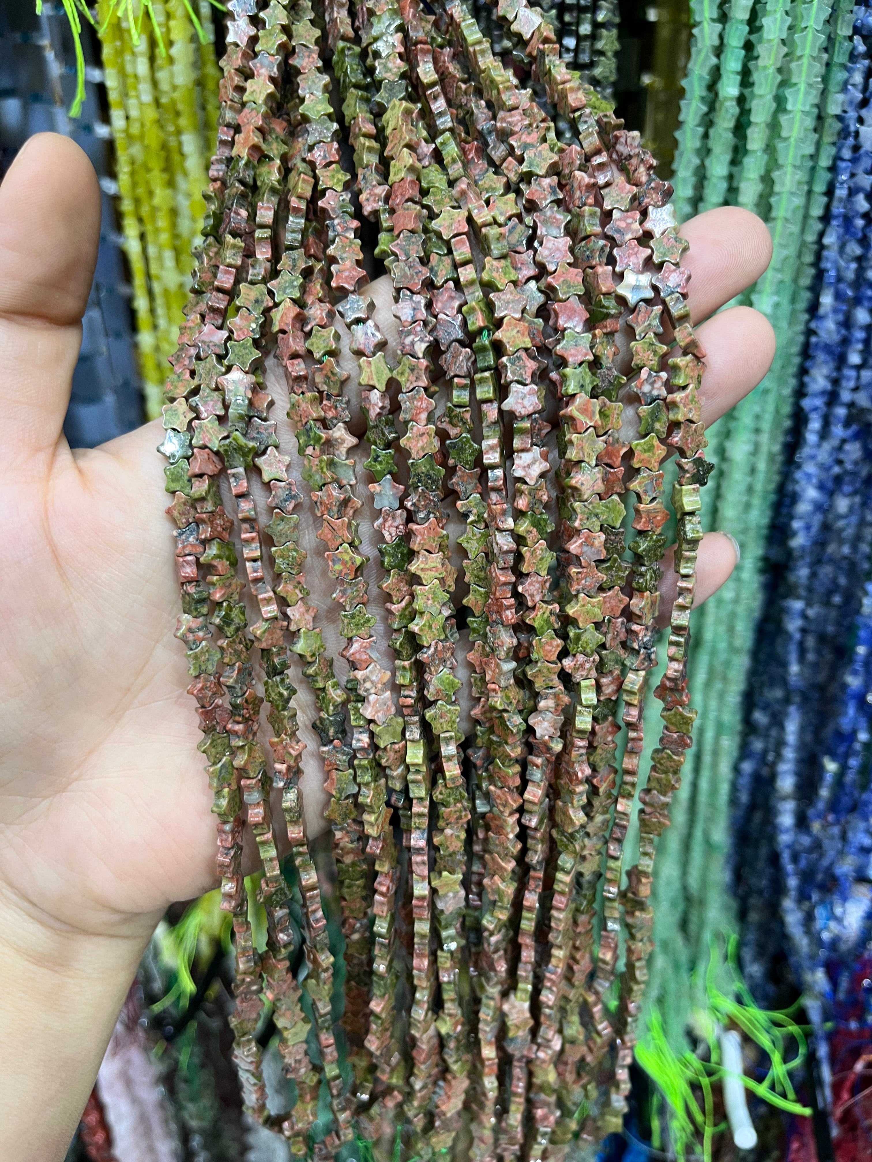 6mm unakite star beads strand