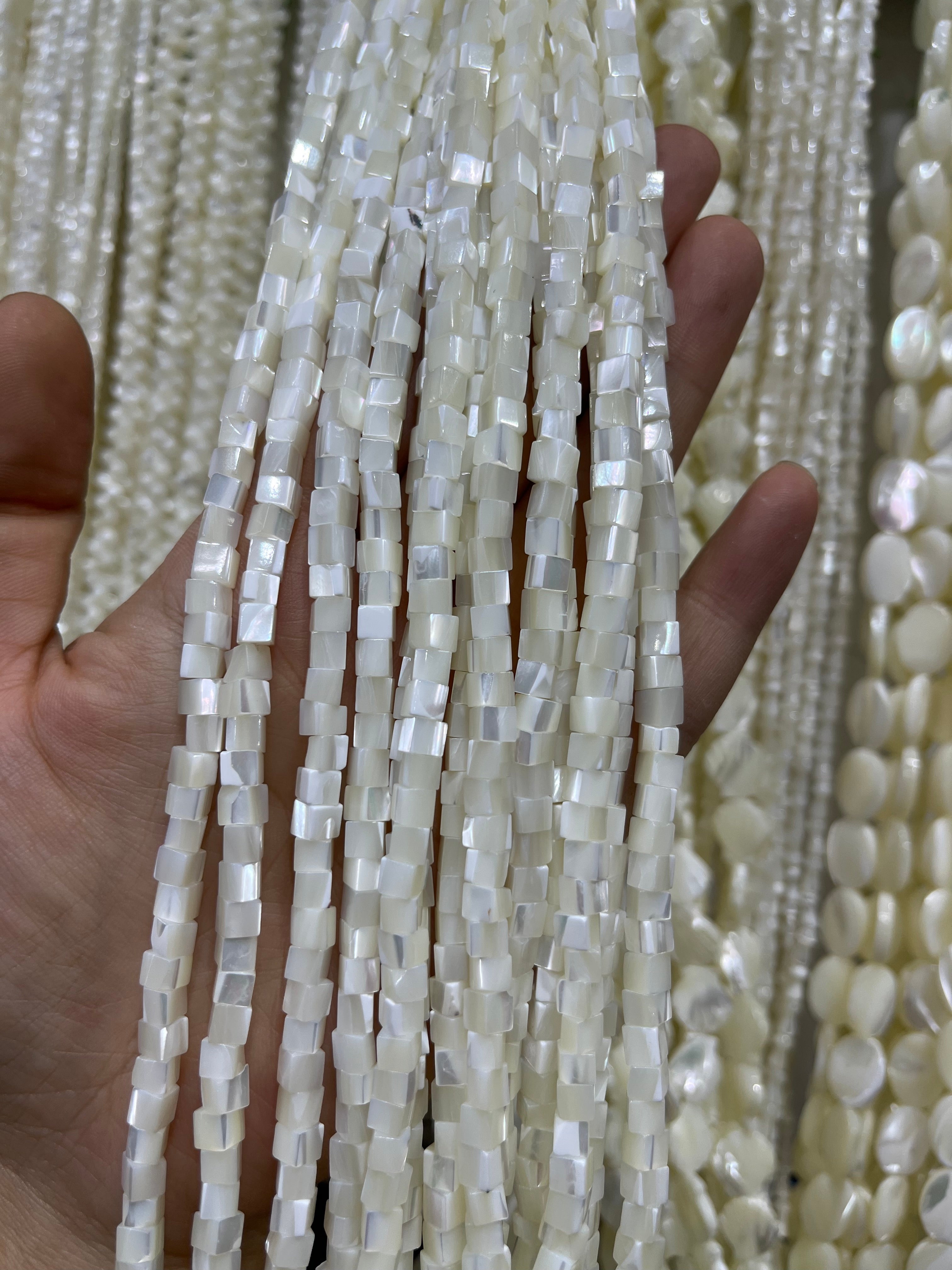 white shell cube beads strand