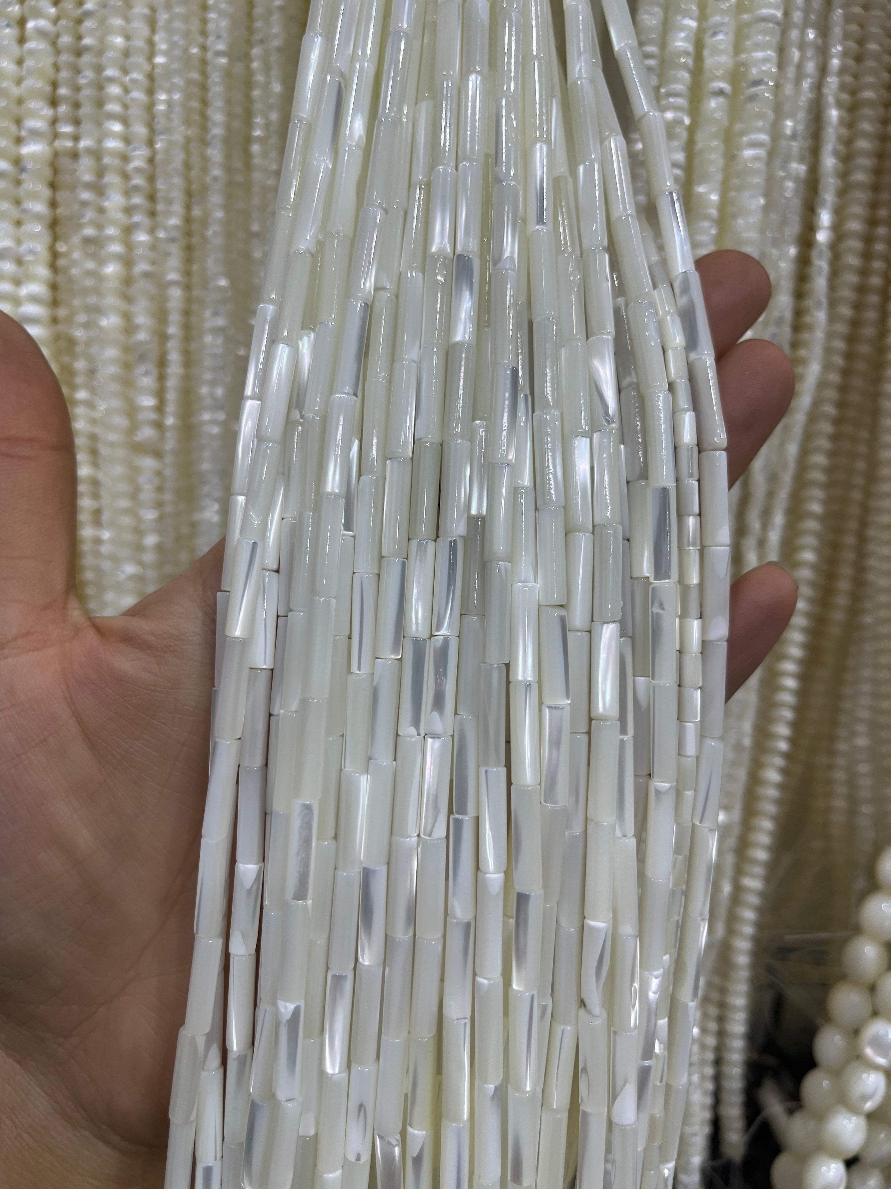 white shell tube beads strand
