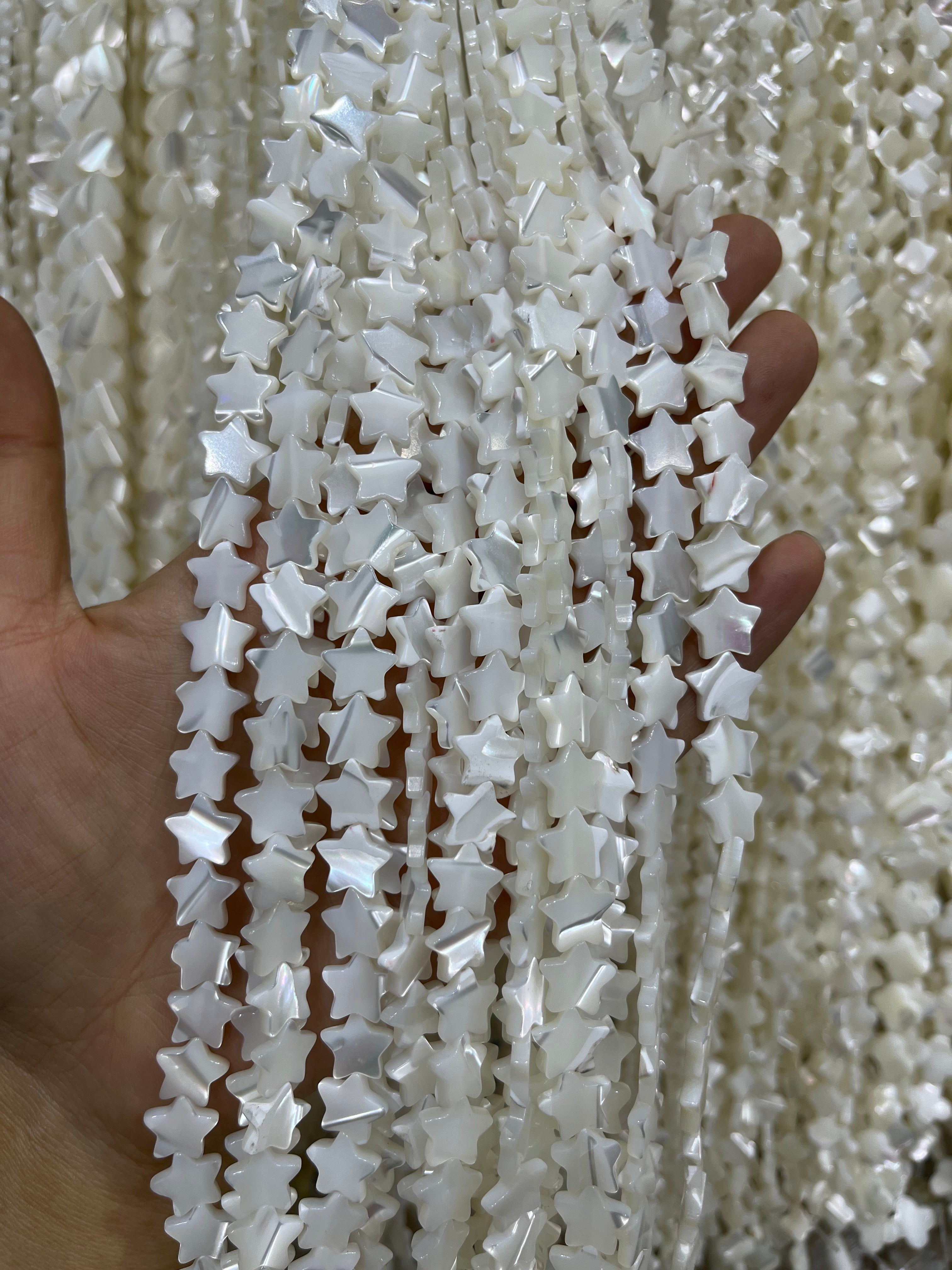 white shell star beads strand