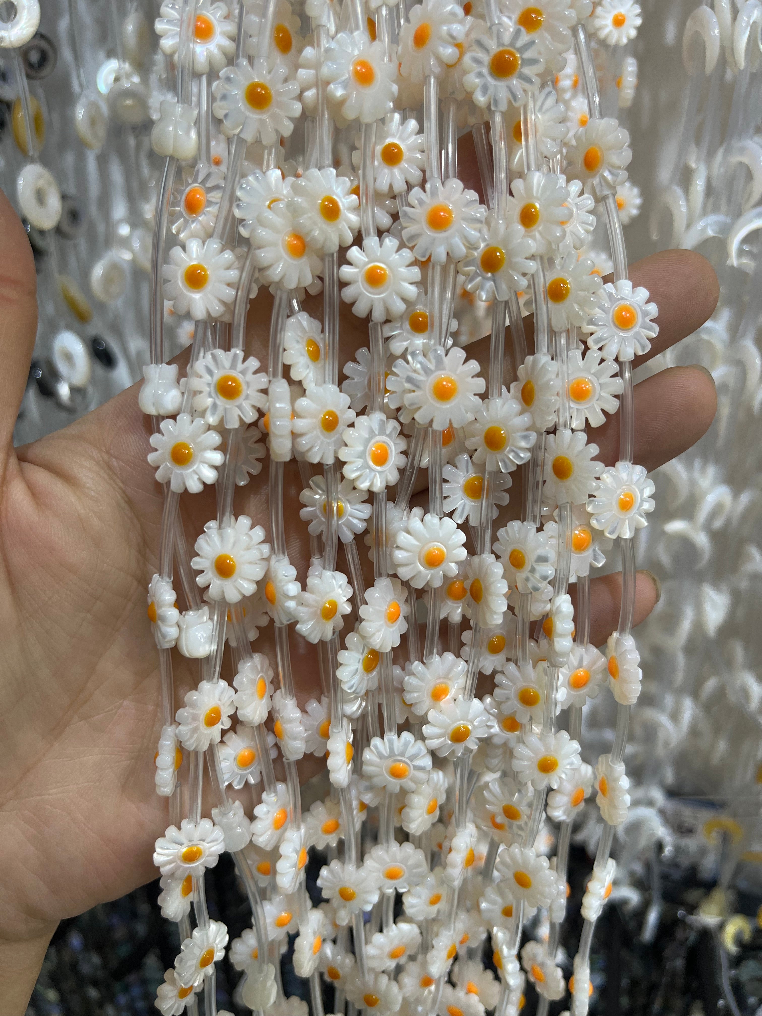 white shell daisy beads strand