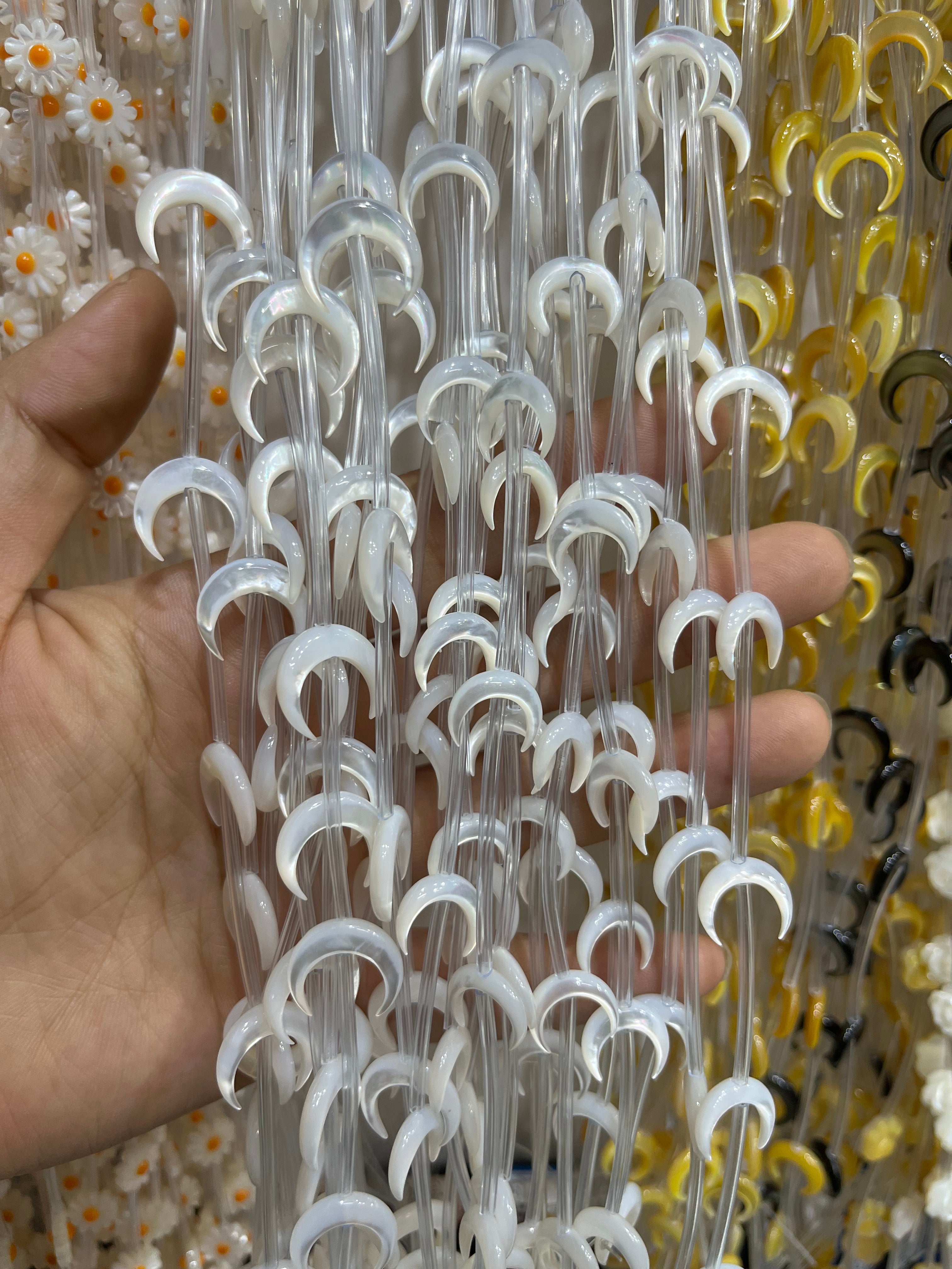 white shell moon beads strand