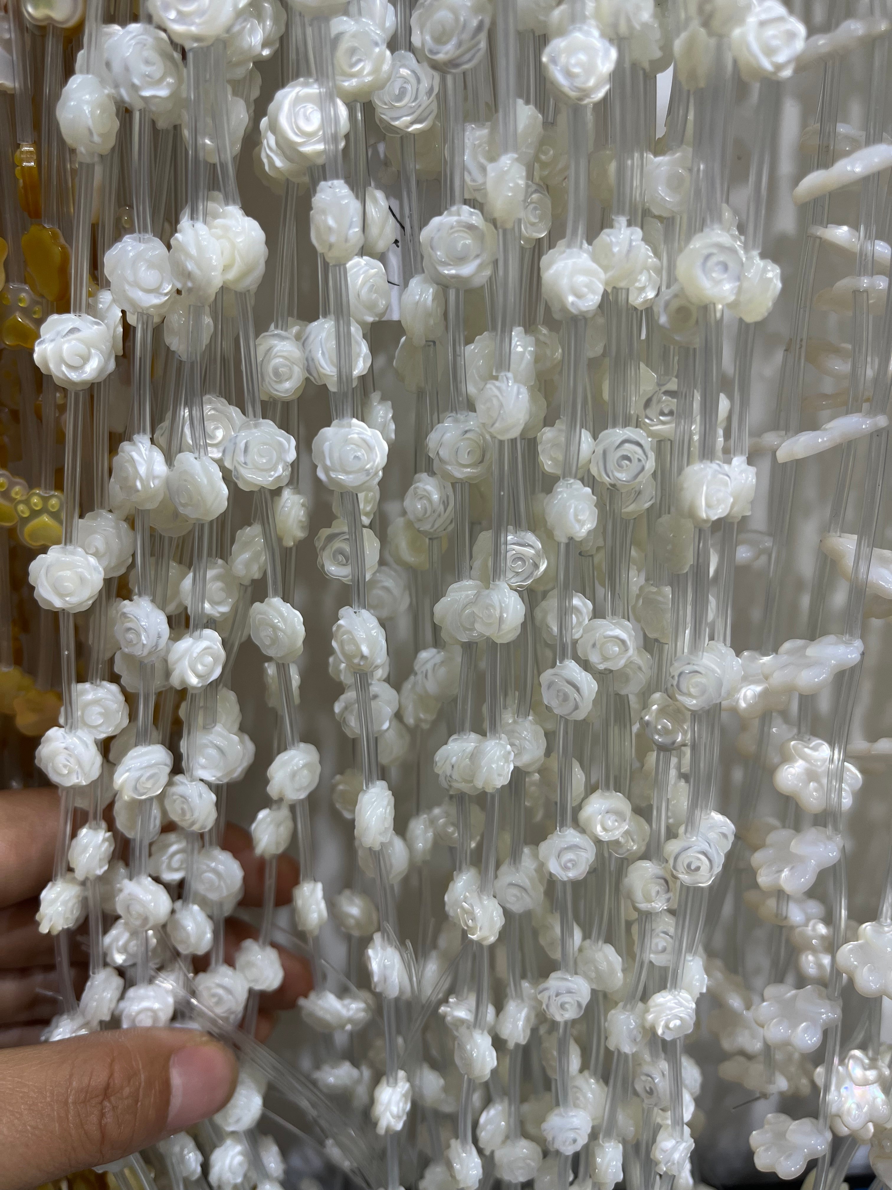 white shell rose flower beads strand