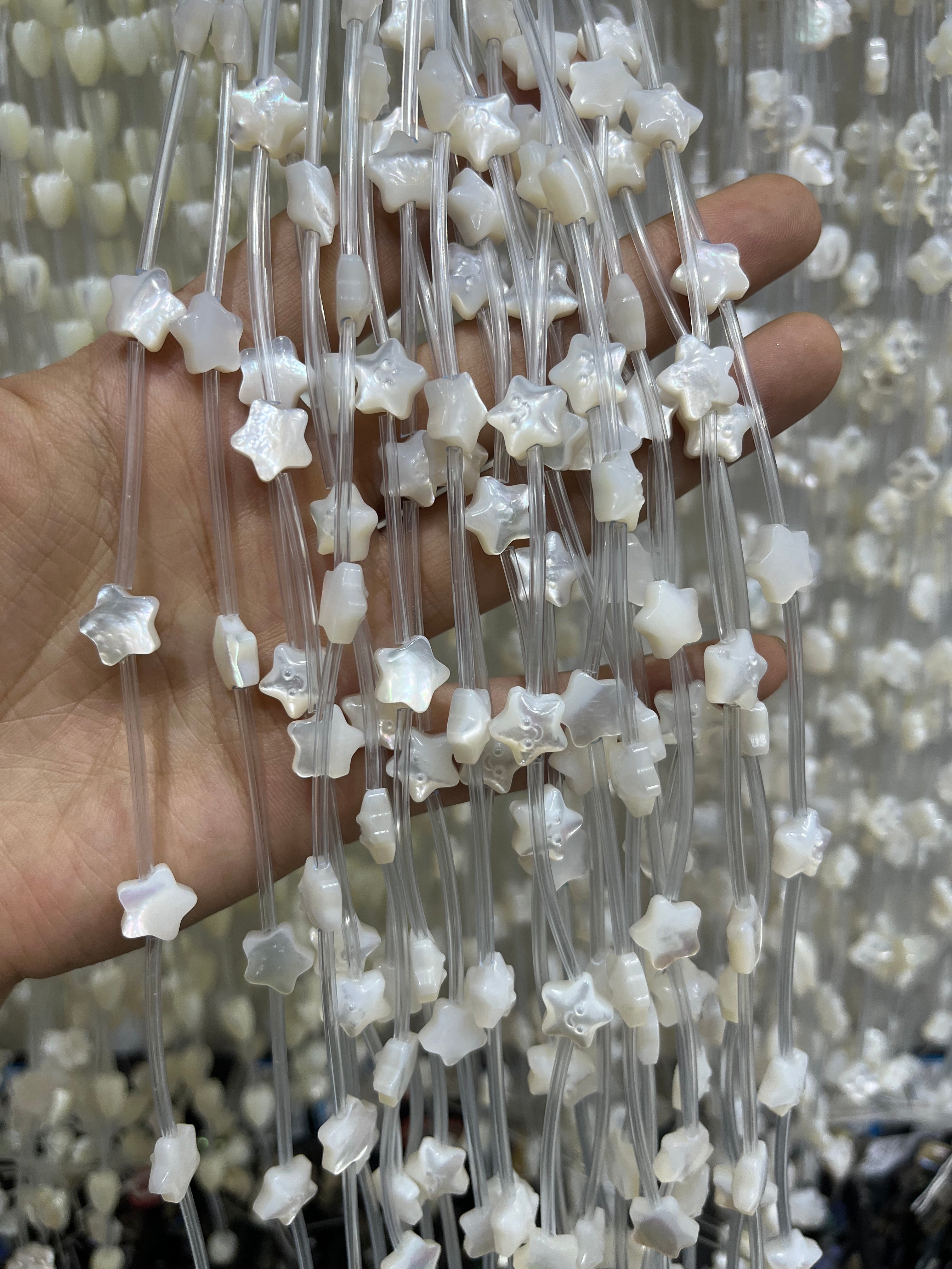 white shell star beads strand