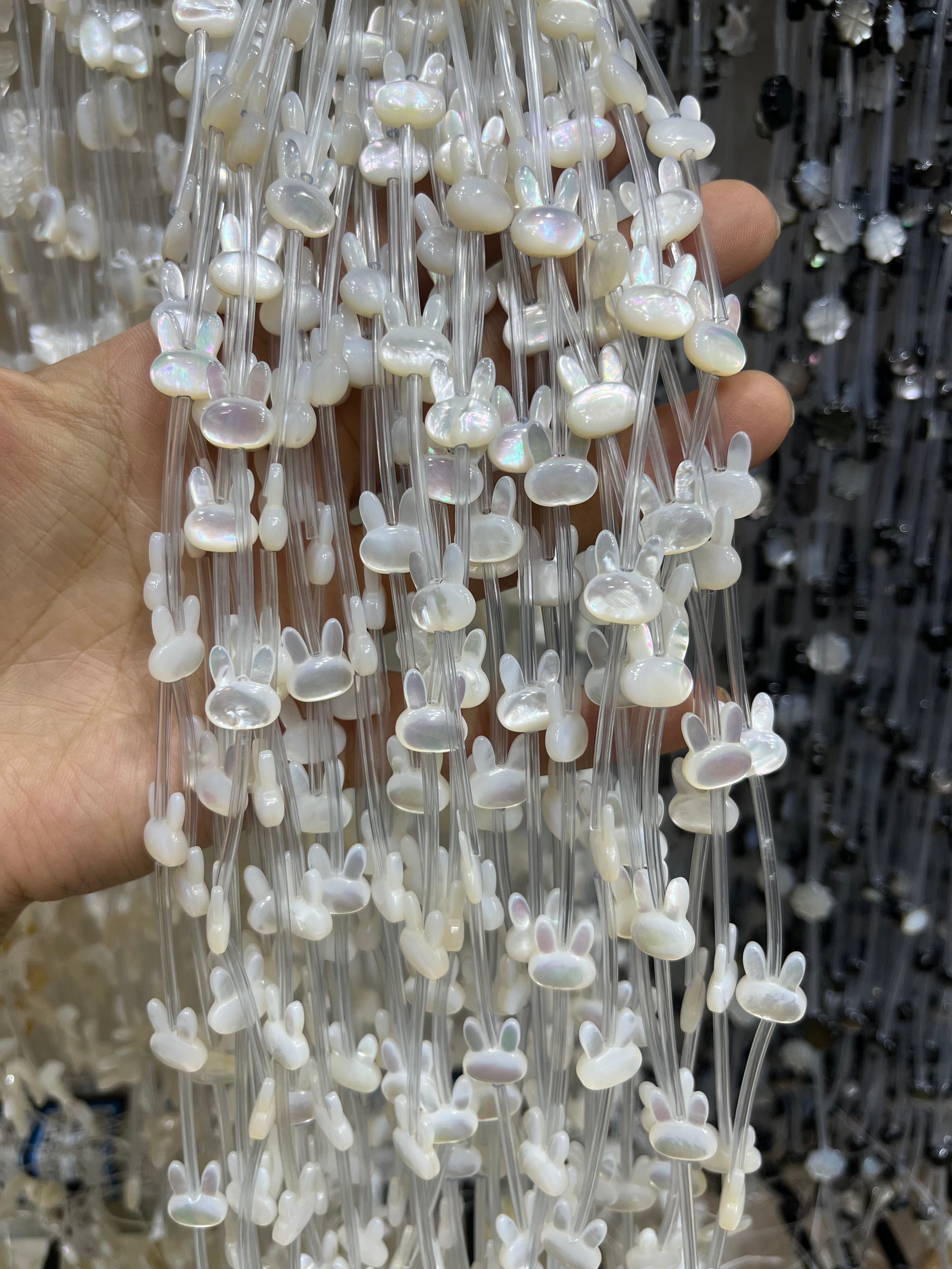 white shell rabbit beads strand