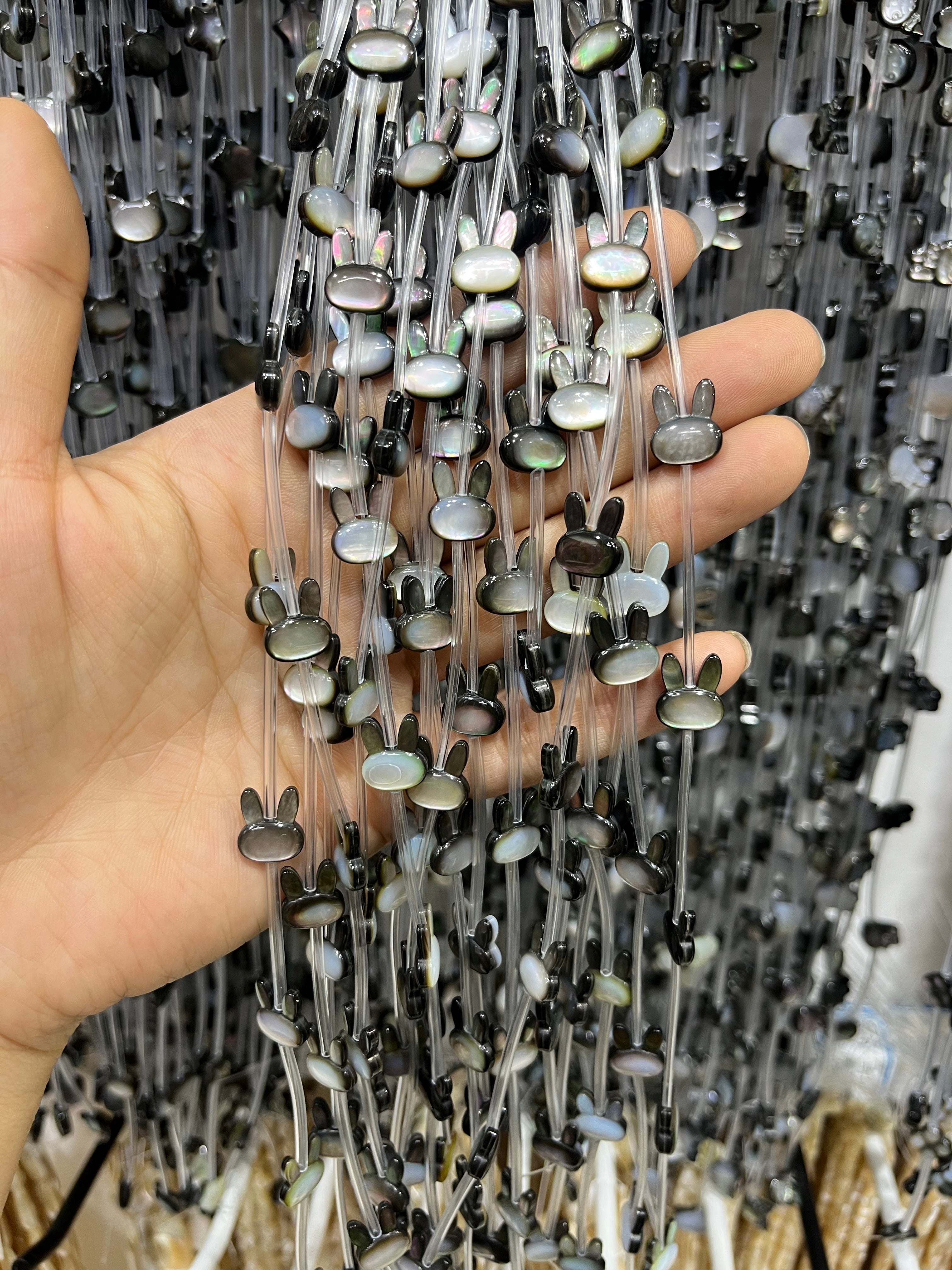 black shell rabbit beads strand
