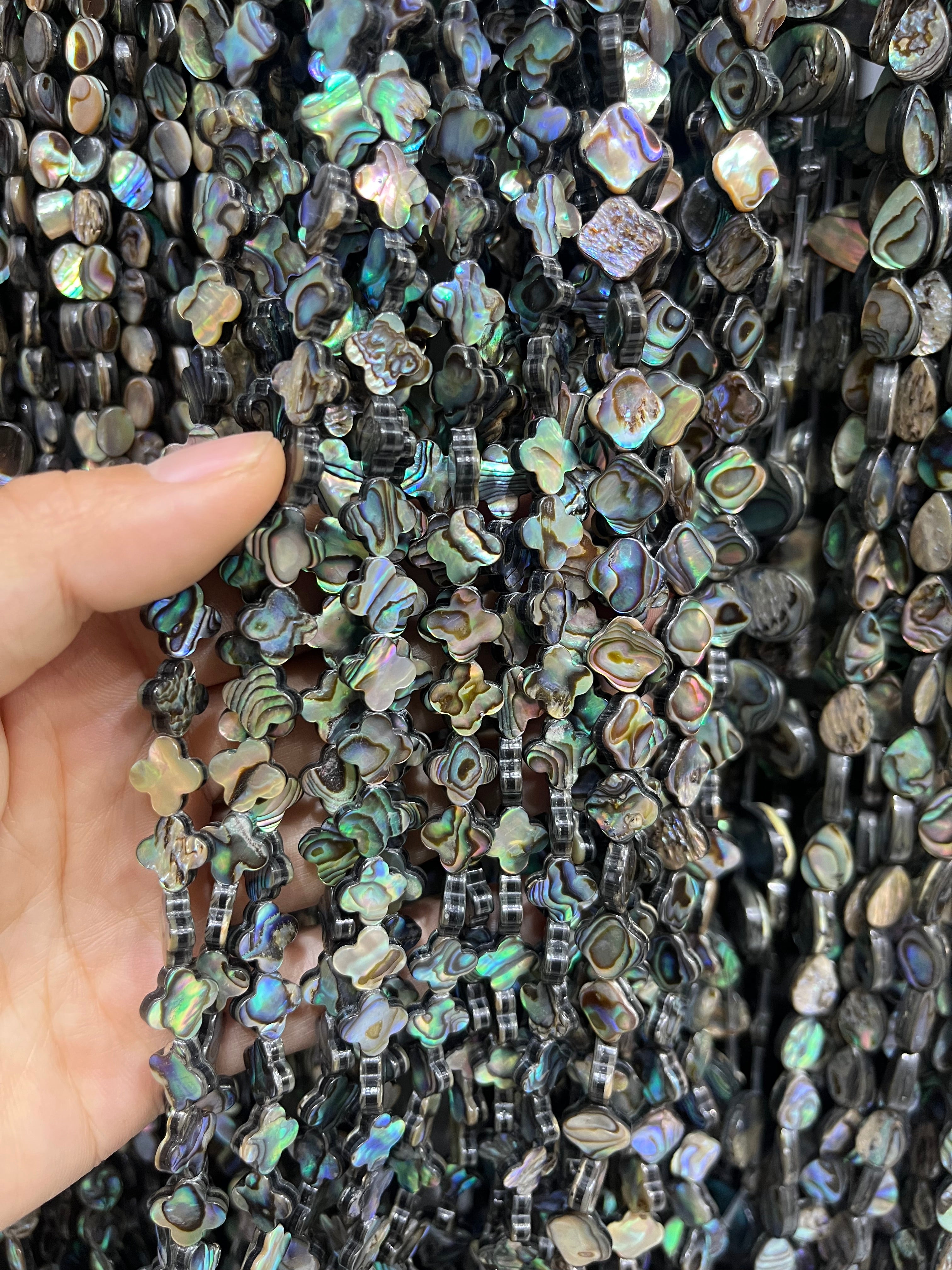 ablone shell clover beads strand