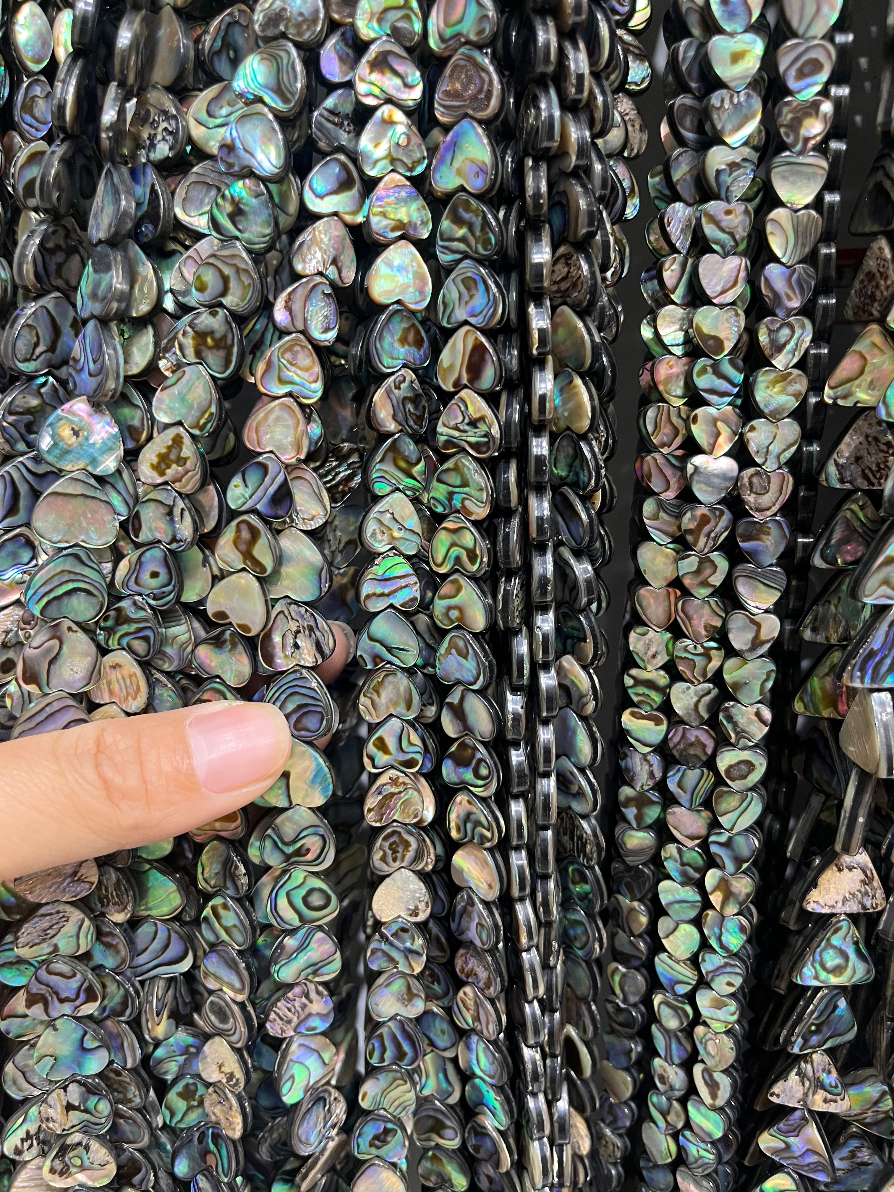 ablone shell hearts beads strand