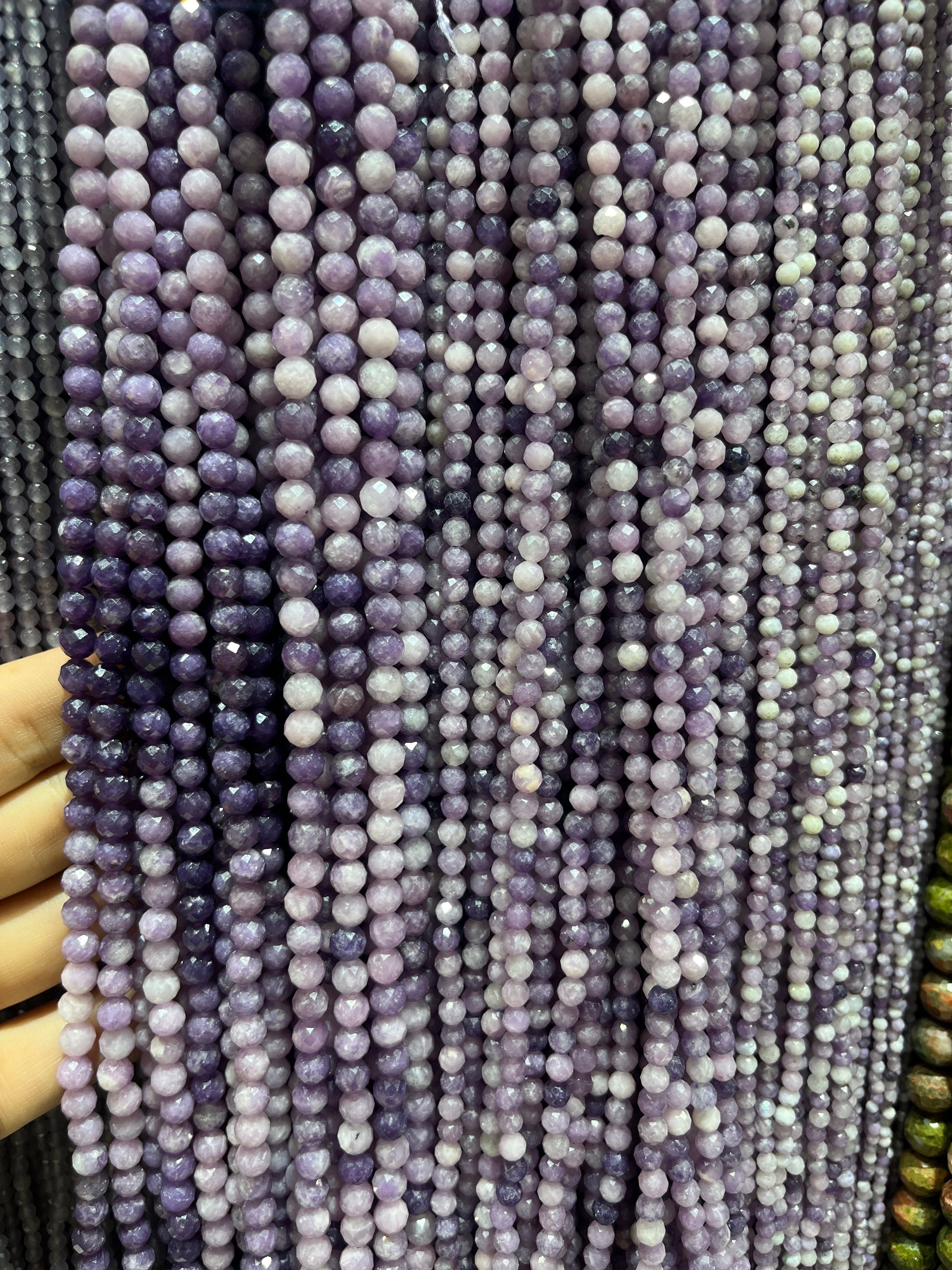 faceted lepidolite beads strands