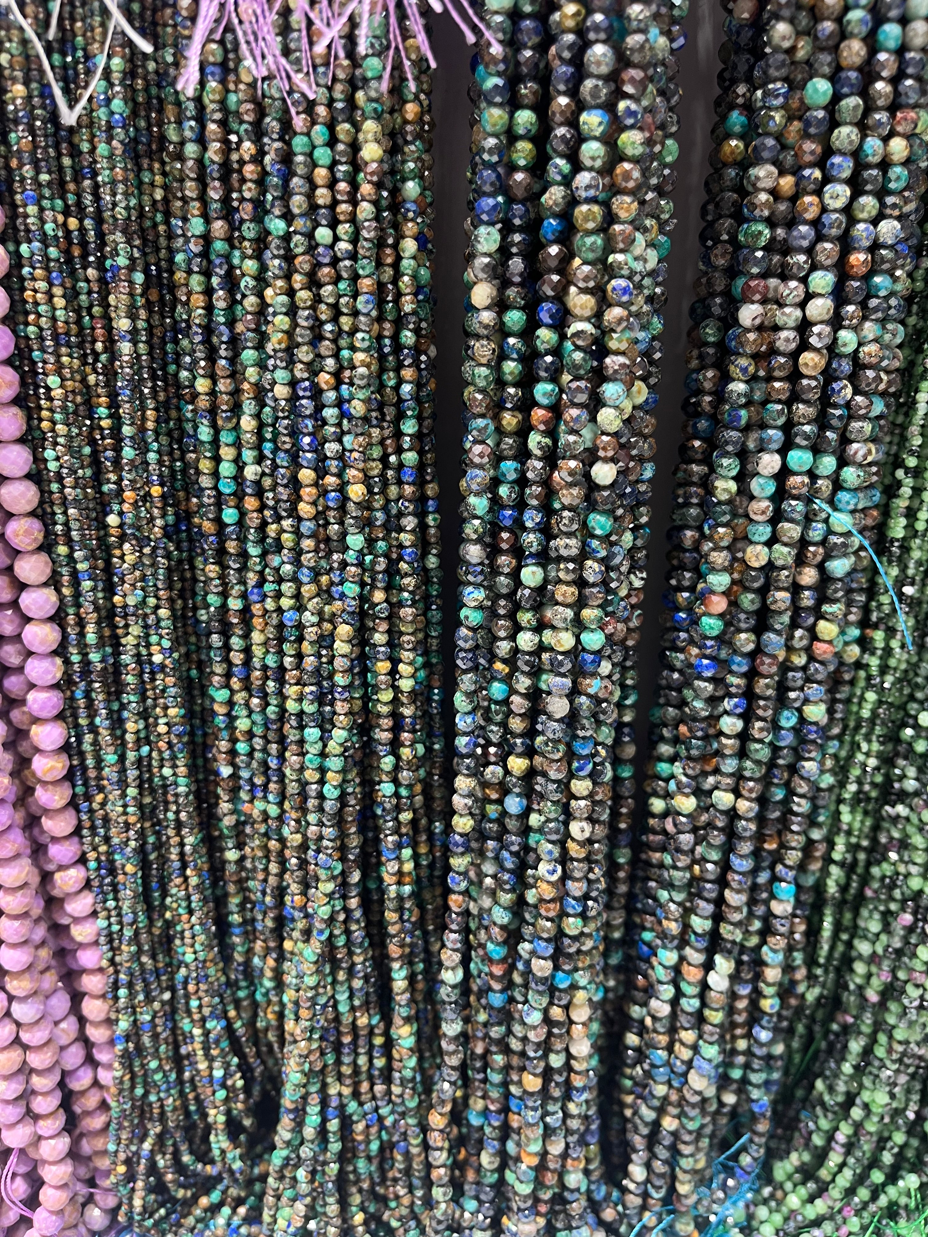 faceted azurite beads strands
