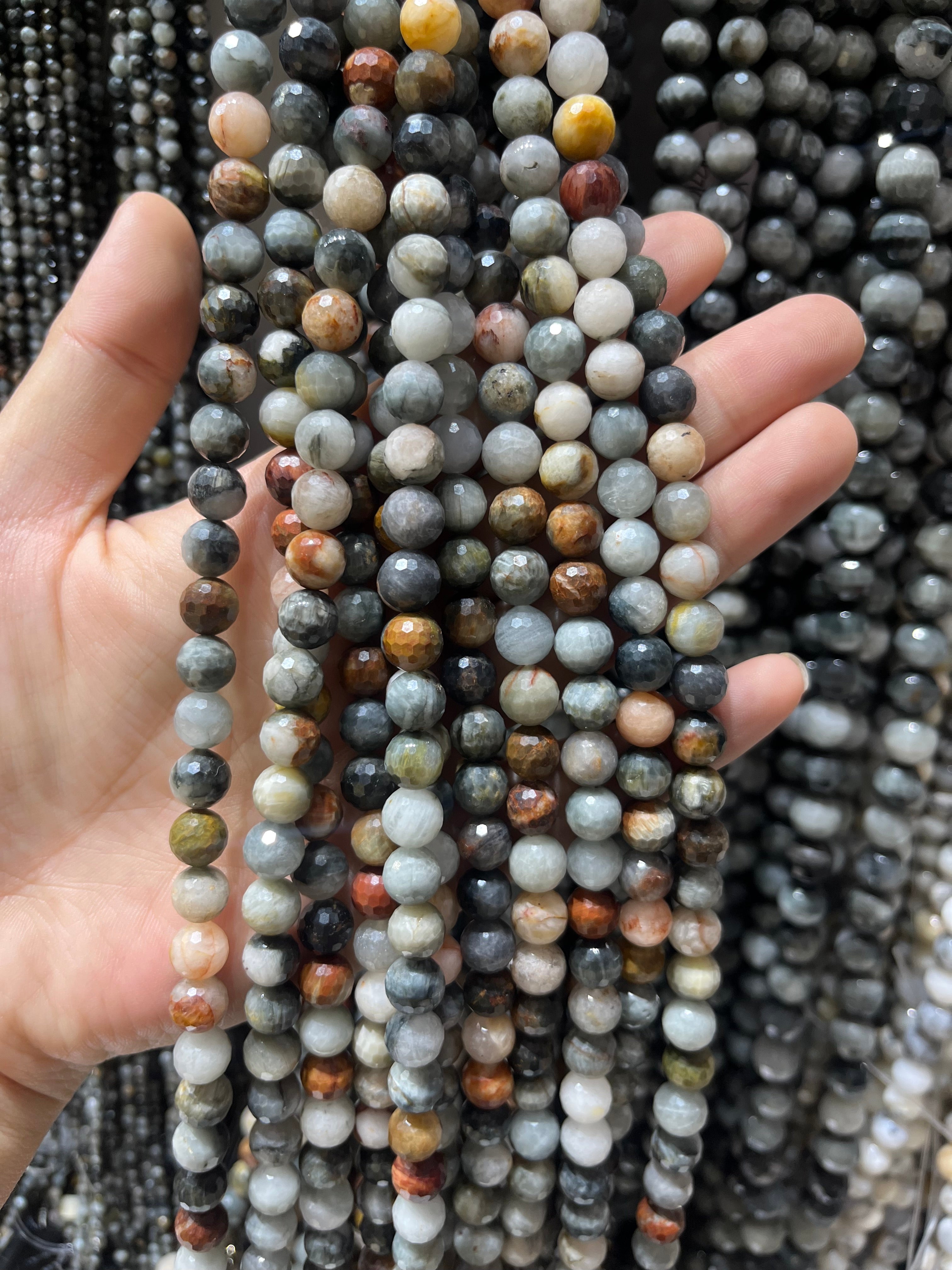 faceted hawkeye beads strands