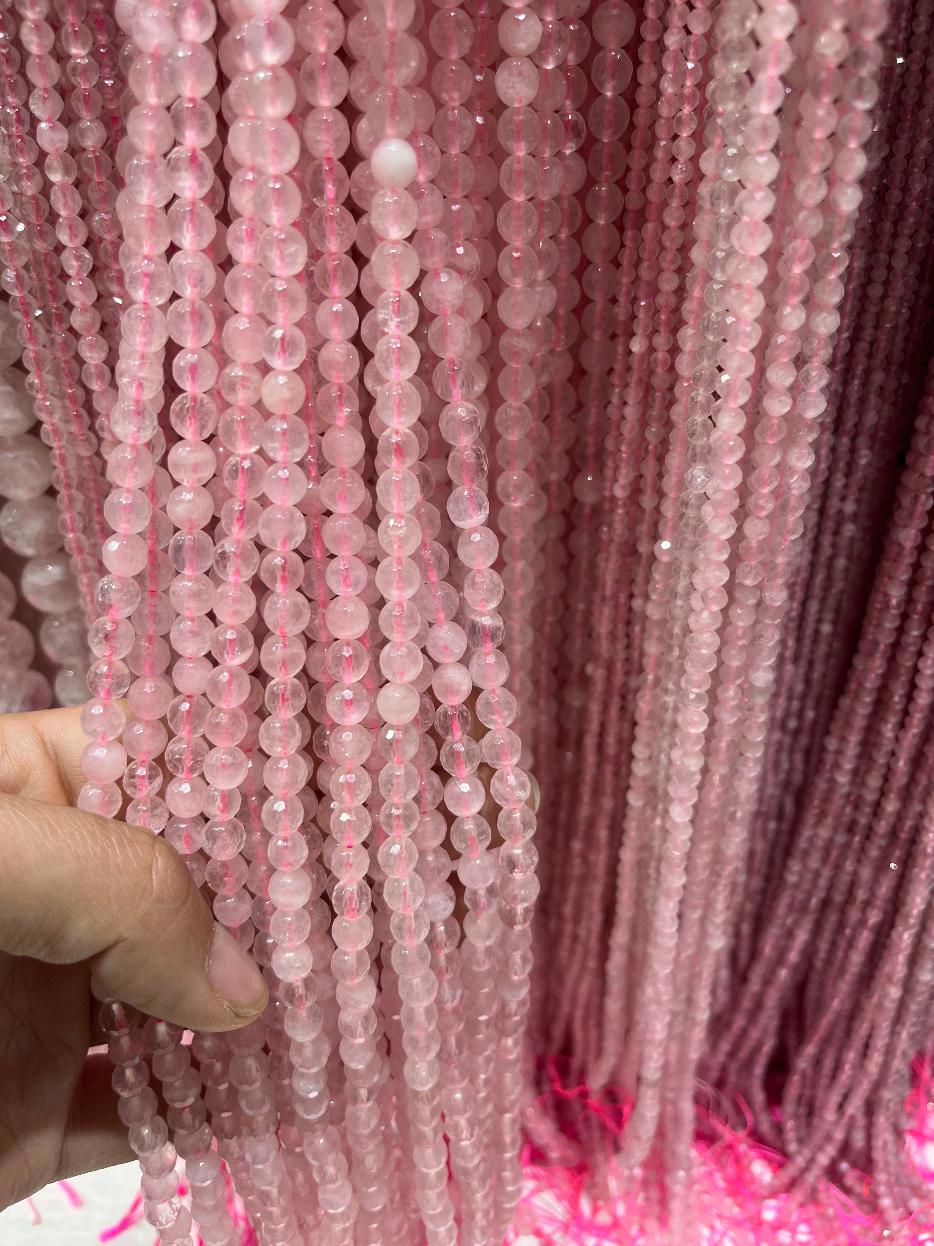 faceted rose quartz beads strands