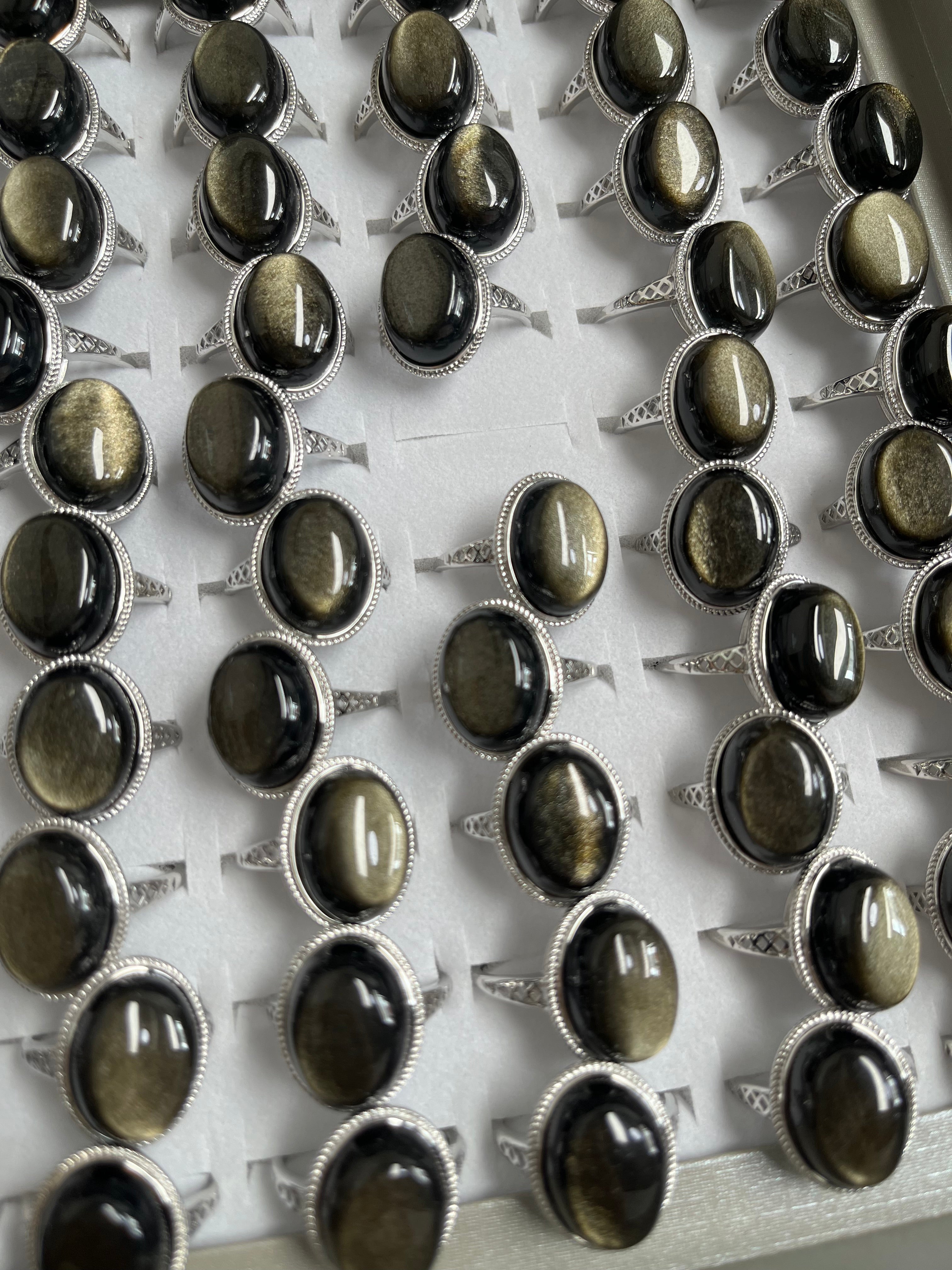 golden sheen obsidian ring
