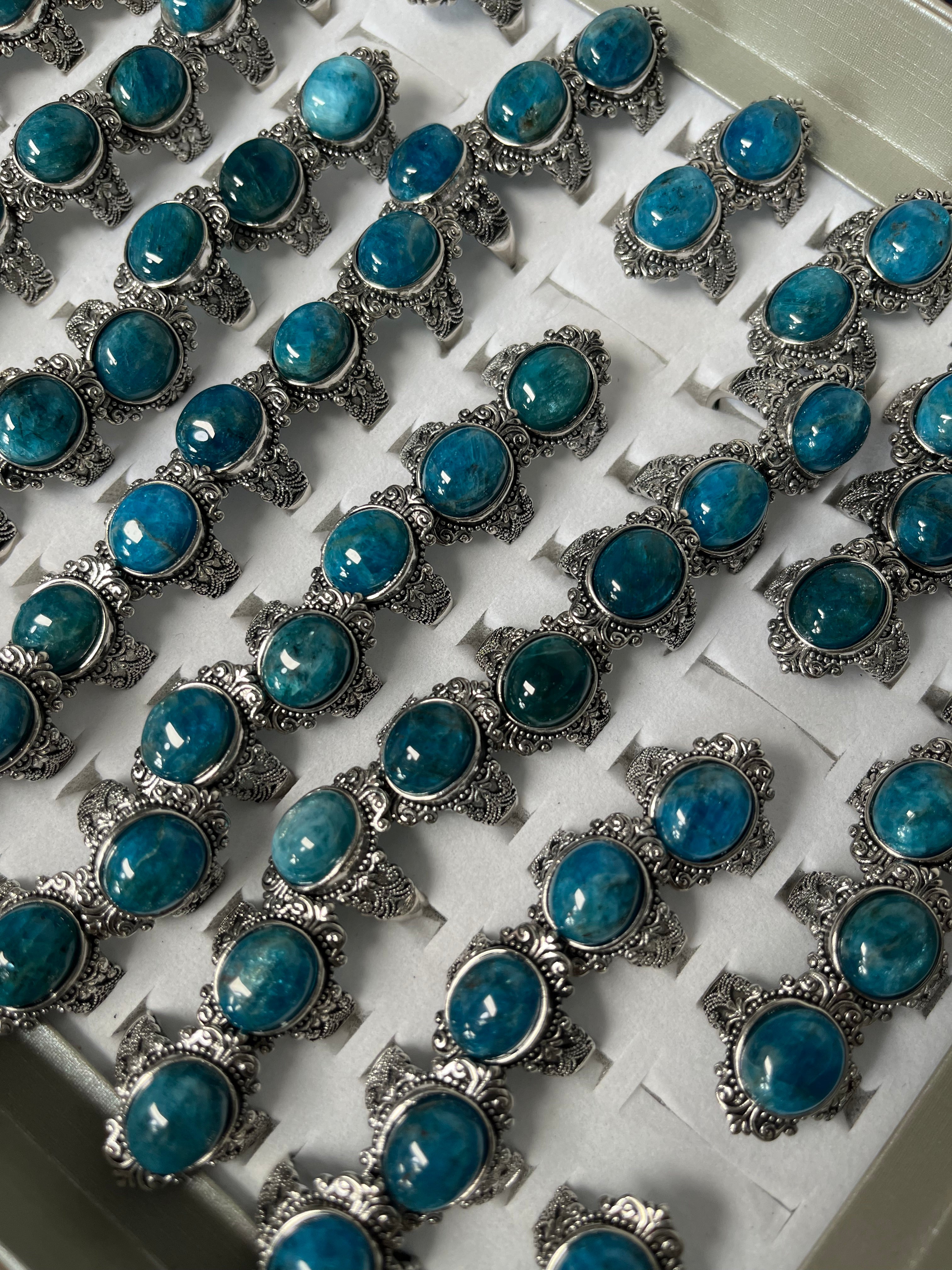 Blue apatite ring